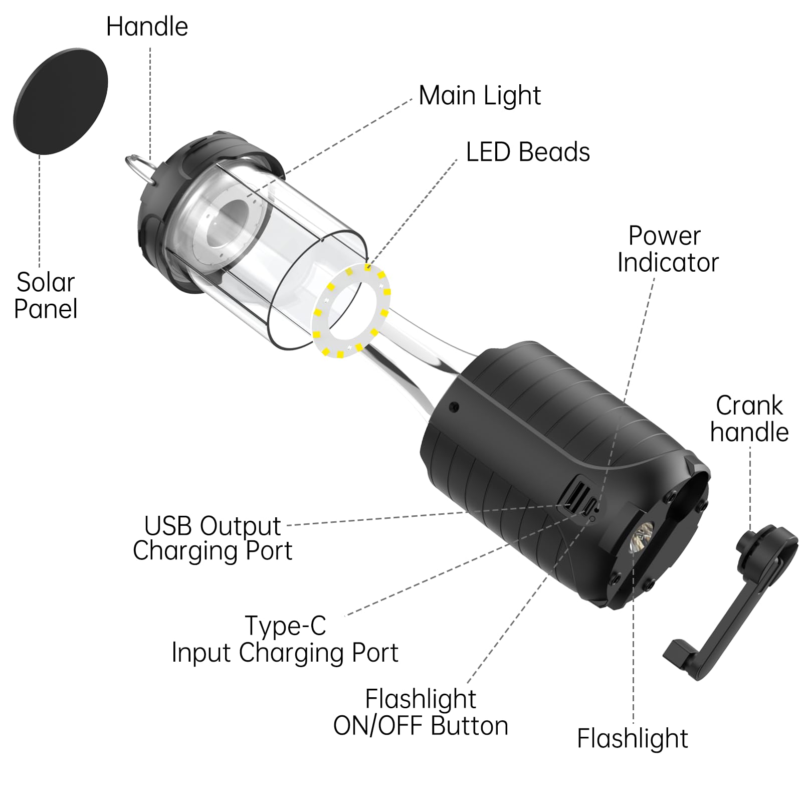 Solar Camping Lantern,Rechargeable LED Lights, 5000mAh Waterproof Solar Powered/ Hand Crank Powered Rechargeable Lantern, Emerge