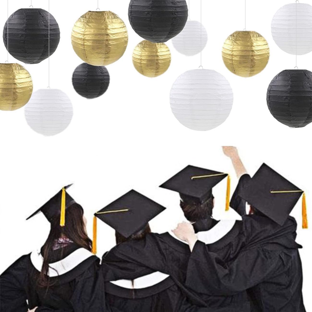 Siprkaict Paper Lanterns Party Decorations,12Pcs Gold Black White Hanging Paper Lantern For For Wedding Graduation Anniversary B