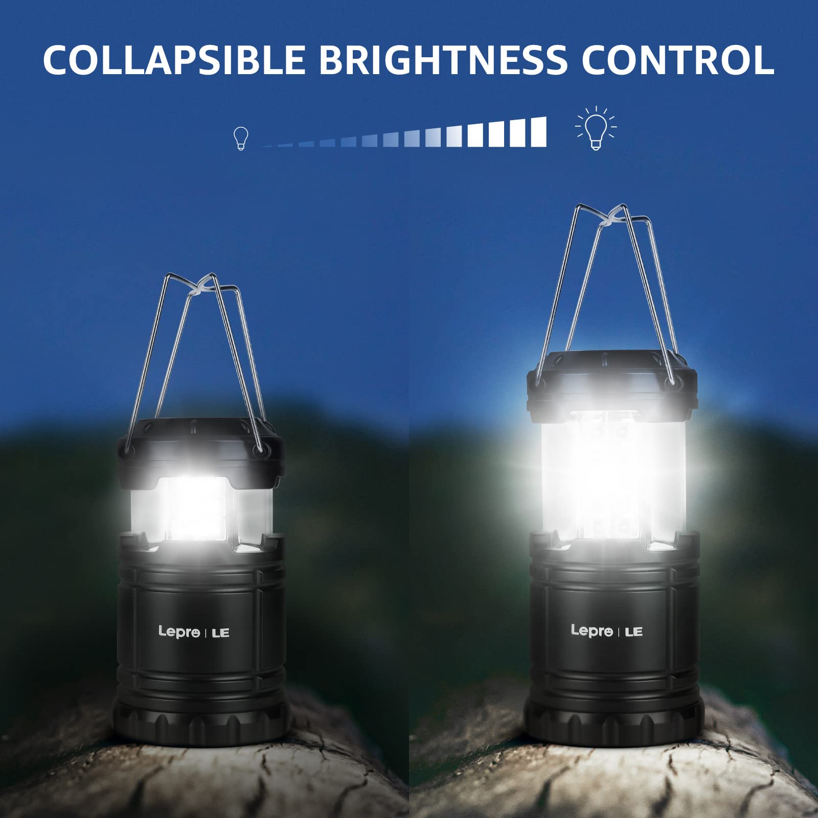 Lepro LED Camping Lanterns, Battery Powered, IPX4 Water Resistant, 2 Pack, Black, Model 3300007-2