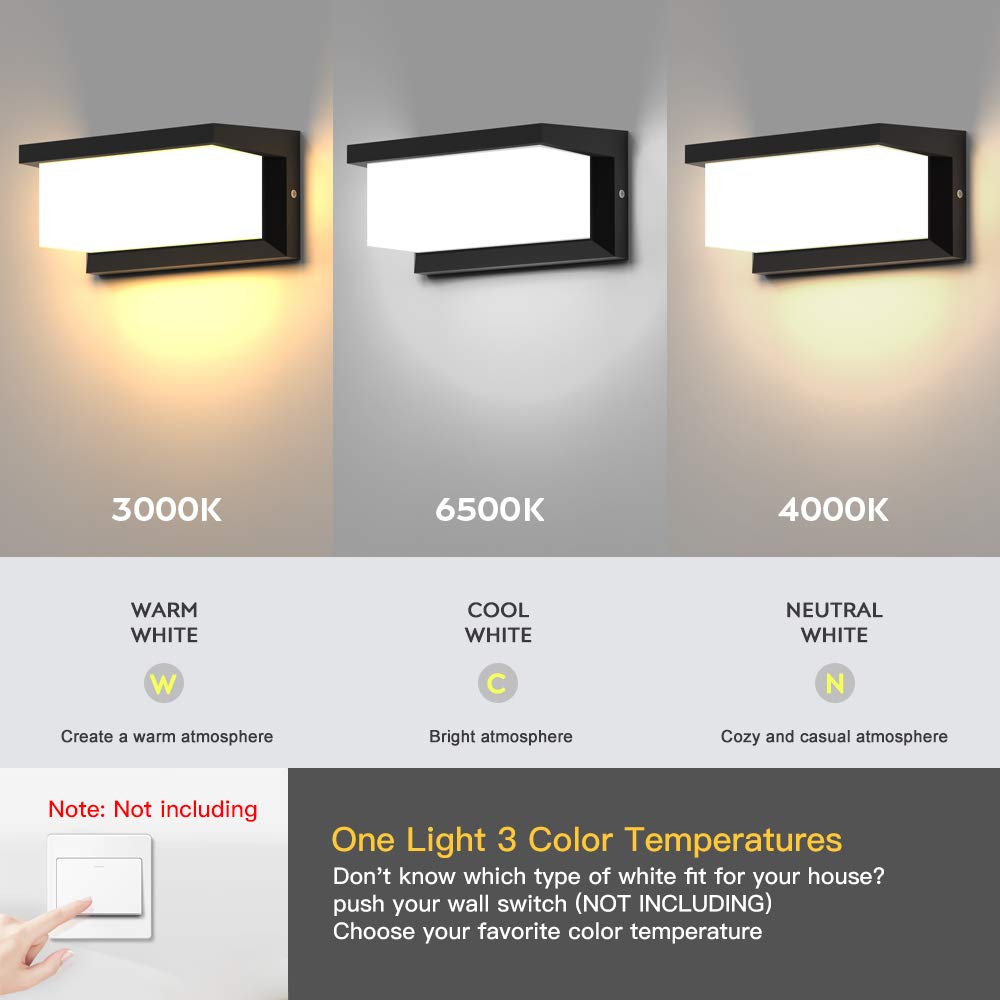 Sytmhoe Outdoor Wall Light Fixture, LED 3-Color-Changeable, Matte Black, 2-Pack, IP65 Waterproof, Model 9553-3CCT2P