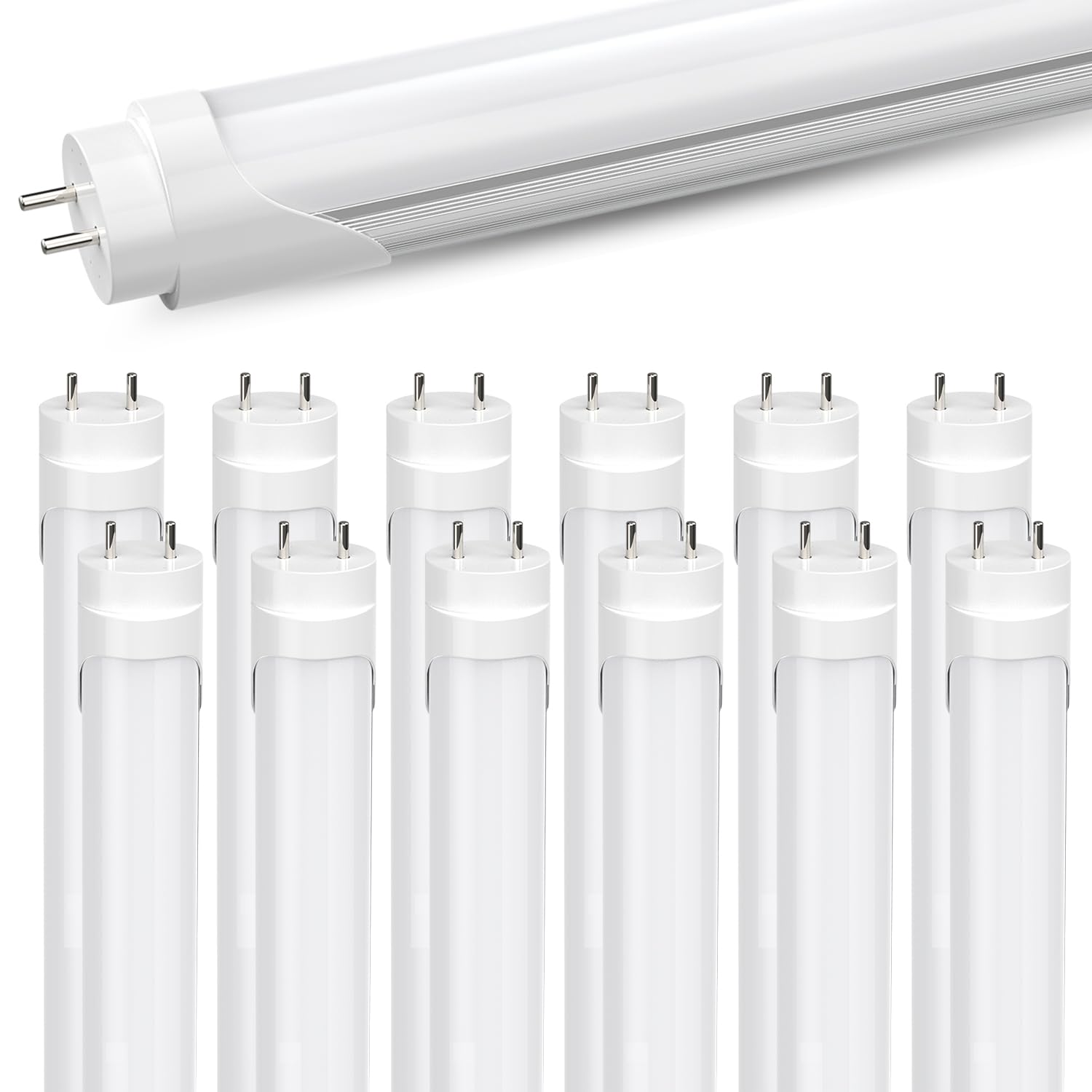 JESLED T8 4FT Type A+B LED Tube Light Bulbs, 24W 6000K, 3200LM, 4 Foot T12 LED Replacement for Flourescent Tubes, Plug and Play or Ballast Bypass, Dual-end Powered, Frosted, Garage Shop Lights 12-Pack