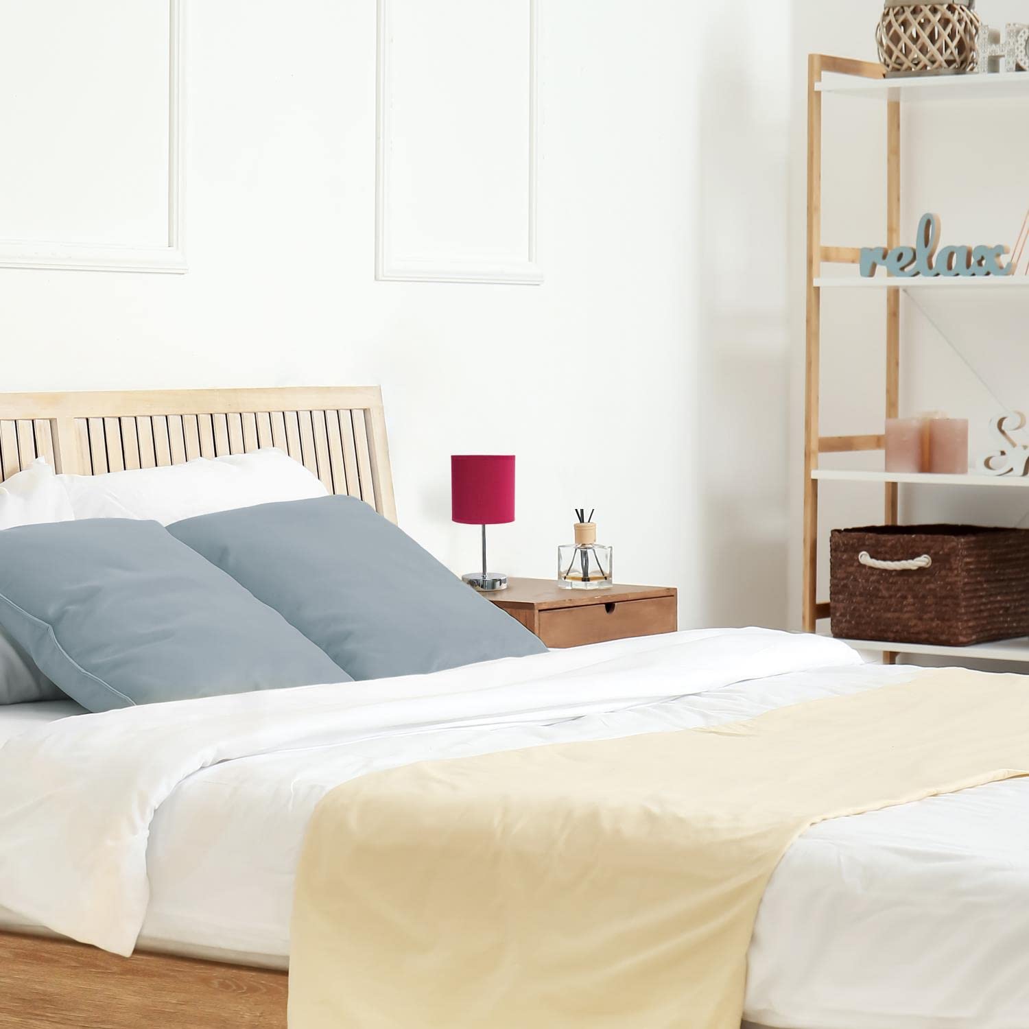 Creekwood Home Metal Stick Bedside Table Lamp, 11.81 Chrome With Fabric Drum Shade, Brushed Nickel/Wine, Model 1270-Cwt-2003-Wn