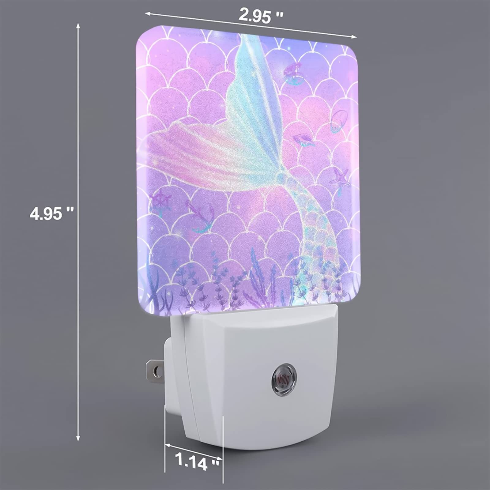 EFINLUKY LED Night Light, Mermaid Color, Plug-in Dusk to Dawn Sensor Lamp, 2 PCS, Ideal for Bedroom, Nursery, Hallway, Kitchen