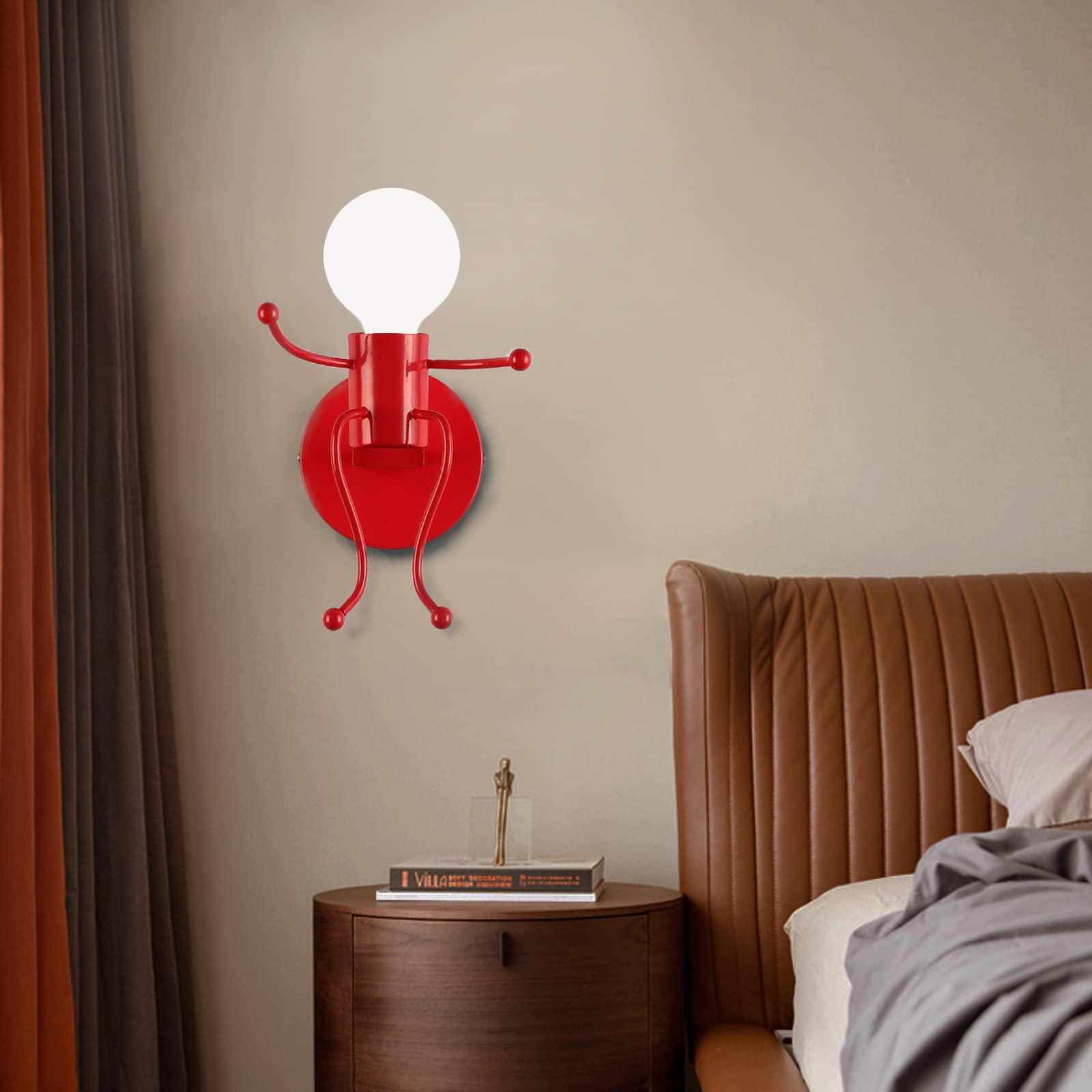 Southpo Mini Wall Light Fixture Baking discomfort-reducingt Creative Little People Wall Lamps Bedroom Decoration Metal Bedside Lamp Modern Children Cartoon Doll Wall Sconces Gift Led Lighting Indoor E26 Base (Red)