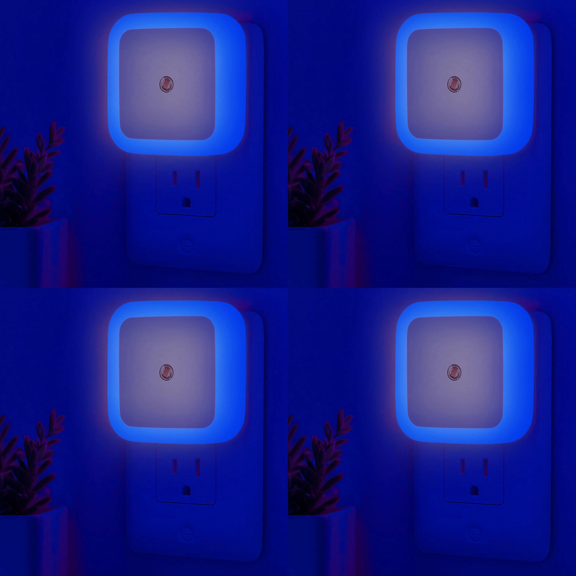 ZEZHOU Night Lights Plug into Wall - 4-Pack LED Dusk to Dawn Sensor, Soft Blue, Model Z-NLS, Safe Auto-On/Off for Home Use