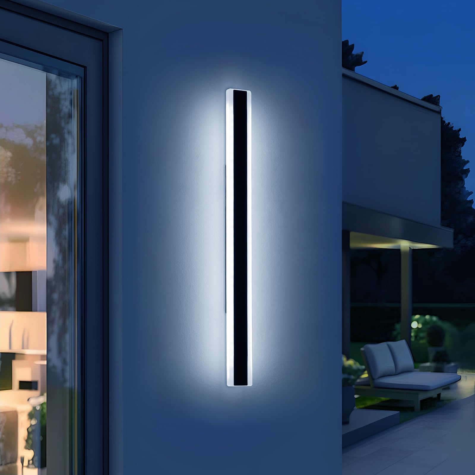 Daoseolo 57-Inch Dimmable Linear Wall Sconce, IP65 Waterproof Black Outdoor Light, Model TC-FTBD-1112