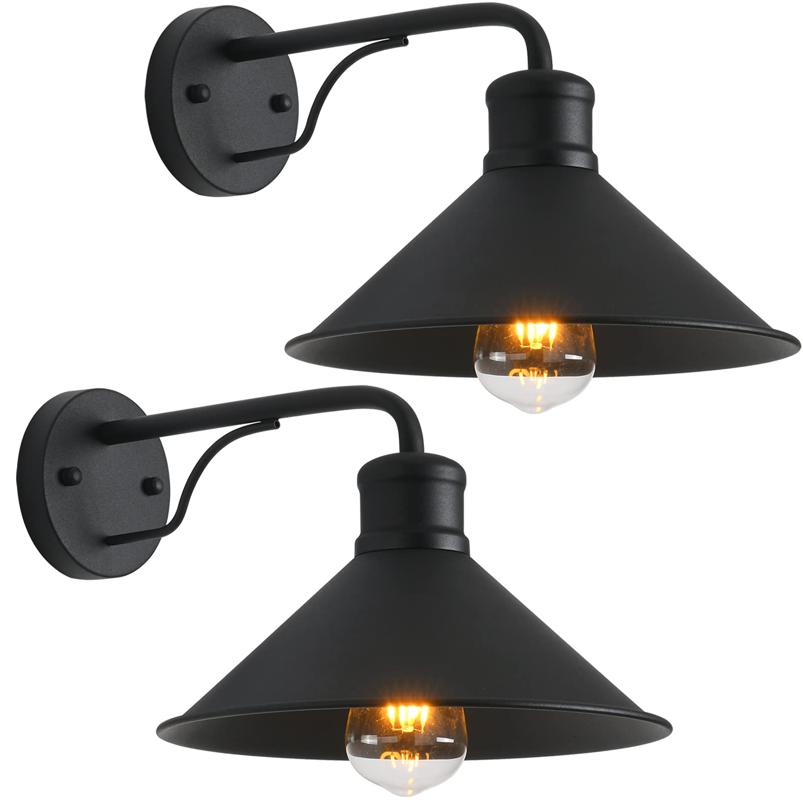 VICTOGATE Outdoor Wall Lights, Matte Black Modern Farmhouse Sconce, 2 Pack, Metal, Model V0202J-Black