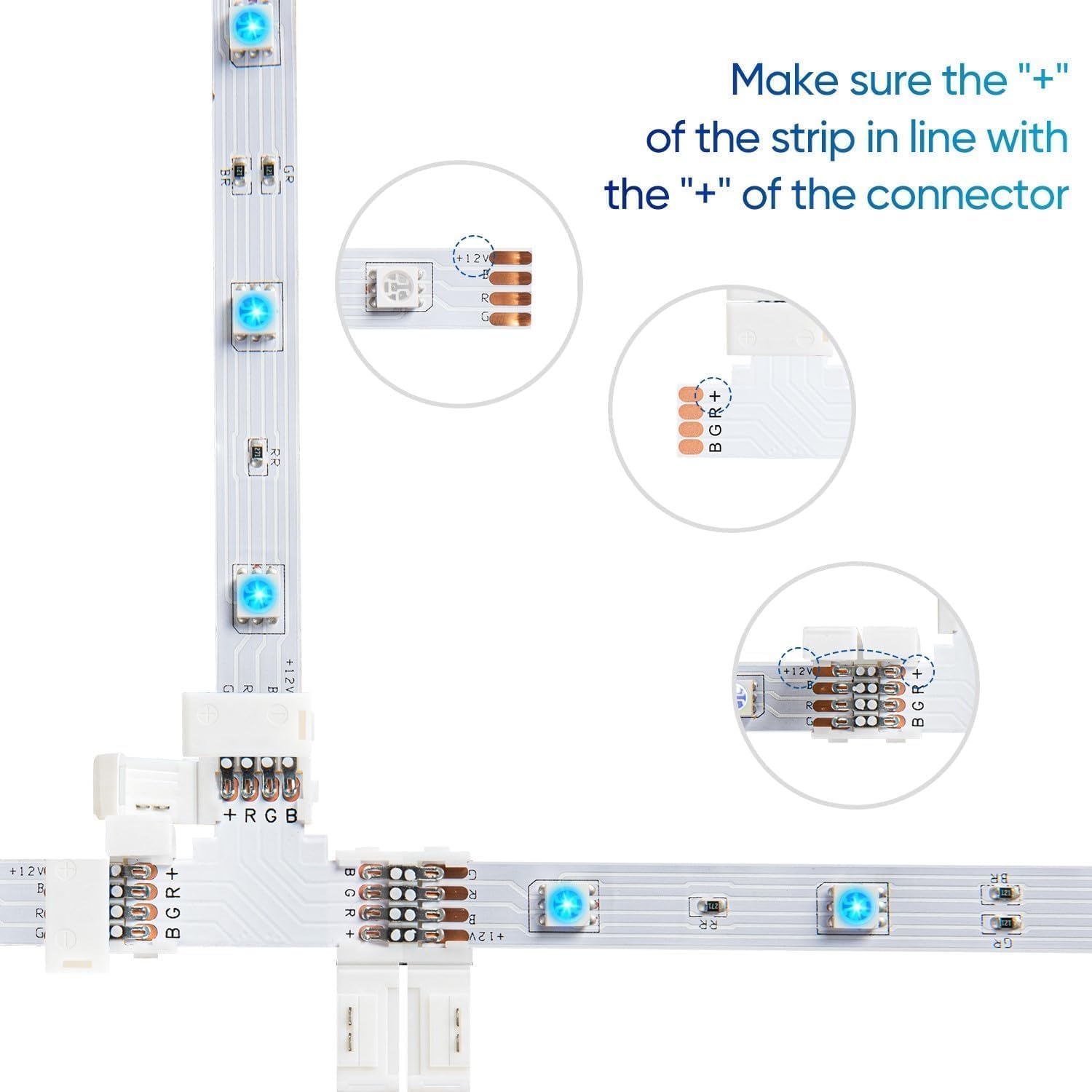 Sunity 20Pcs 4-Pin LED Light Strip Connectors Set, T-Shape Clips, PBT Material, White, Model S-SC-820