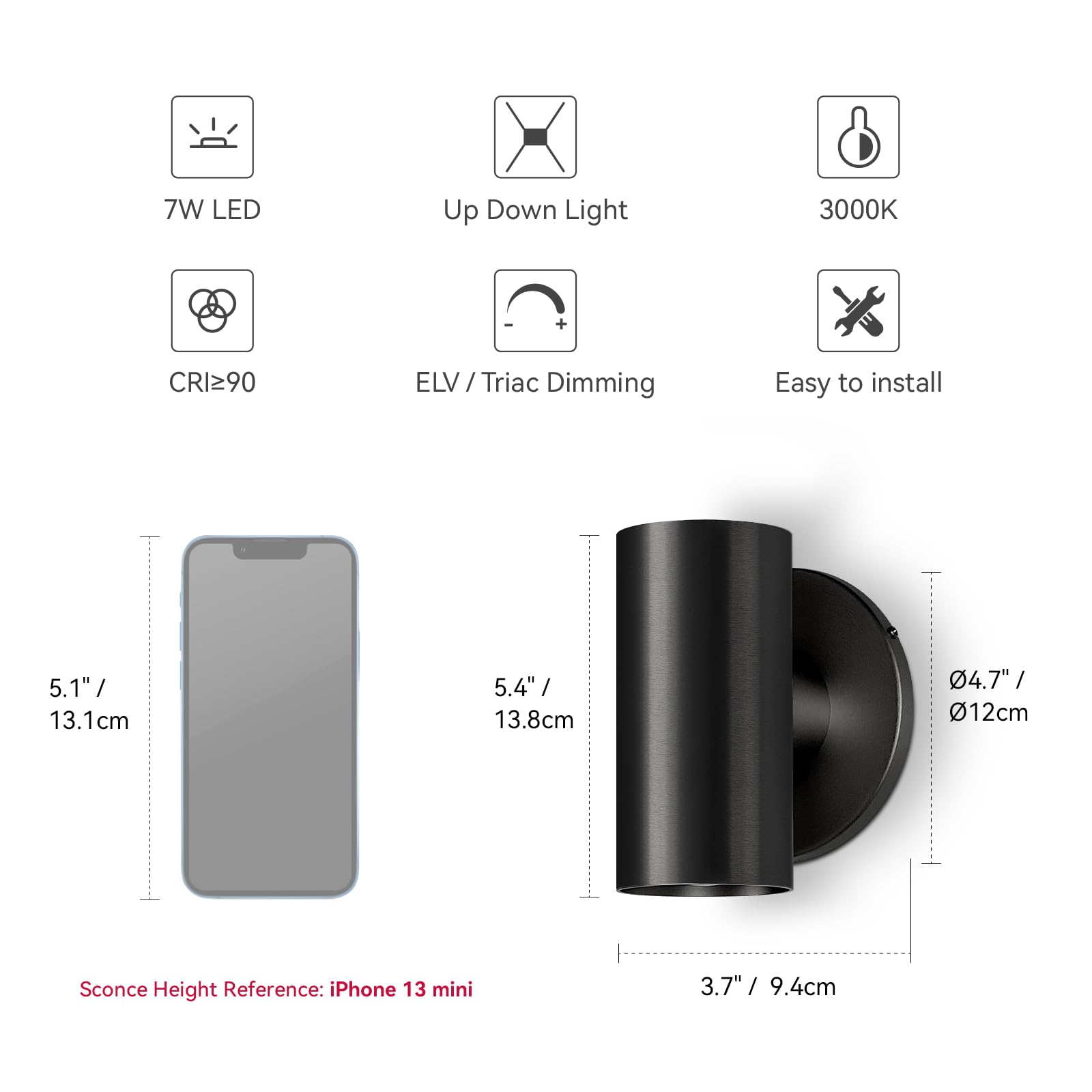 Tubicen LED Wall Sconce, Dimmable 7W Indoor Lighting, 5.4"H Cylinder, Dark Gray, Model T131471-SDG