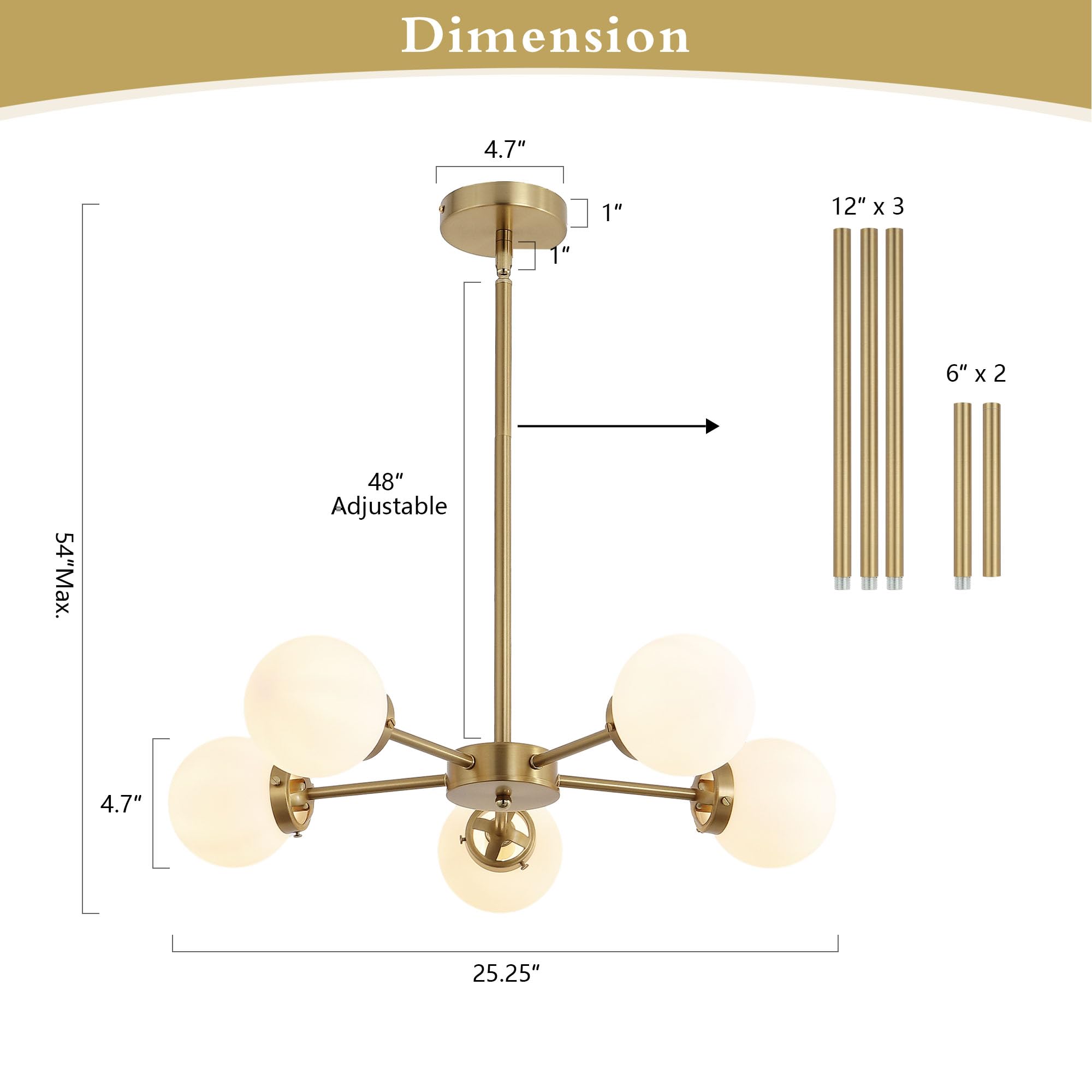 WINGBO 8-Light Sputnik Chandelier, Modern Gold Pendant with Opal White Glass, Adjustable Height for Kitchen, Living Room, Dining Room, Bedroom