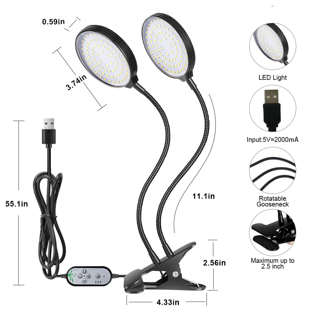 OPENBEAUTY Grow Light 30W LED Full Spectrum with Timer, Waterproof, 5 Dimmable Levels, Adjustable Gooseneck for Indoor Plants