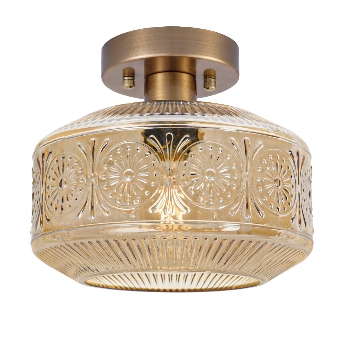 Semi Flush Mount Ceiling Light, Vintage Small Ceiling Light Fixture, Thickened Glass Hallway Lighting Fixture, Brass Kitchen Cei