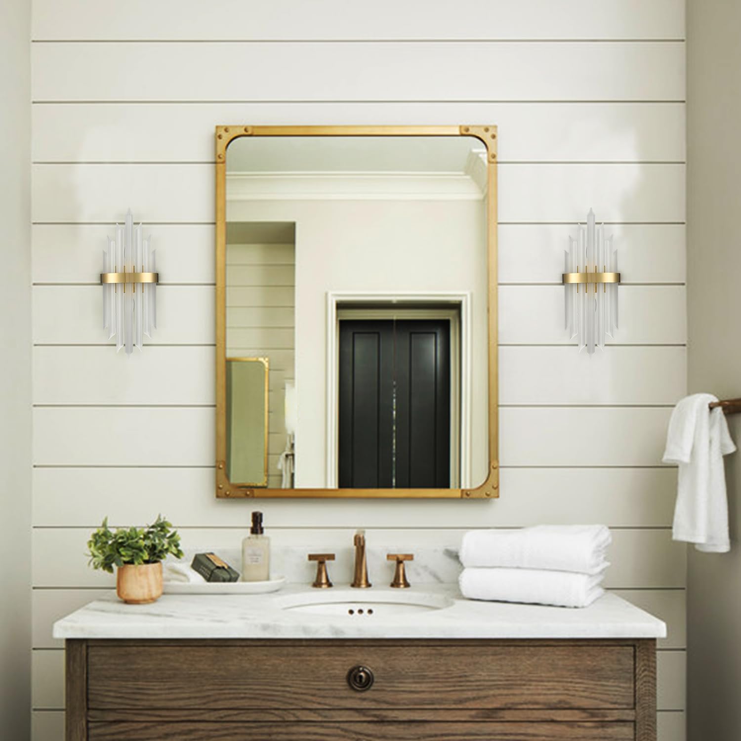 Holkirt Modern Gold Wall Sconces Set Of Two Crystal Wall Sconce 2-Light Wall Light Fixtures For Living Room Bedside Hallway Stai