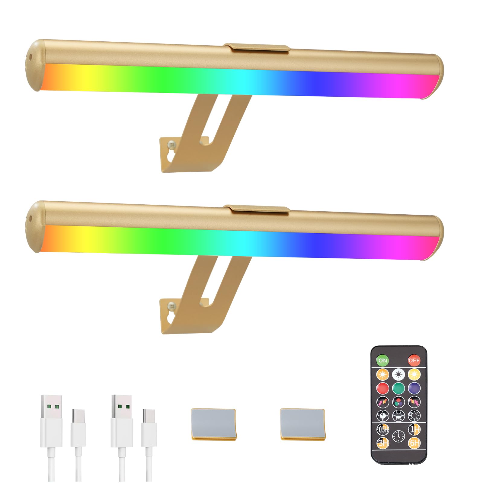ZOCALOK Picture Light with Remote, 48 LED, 16 Color Changing, Battery Operated, Gold, 2-Pack, Model Z24-PL-16C-Gold-2
