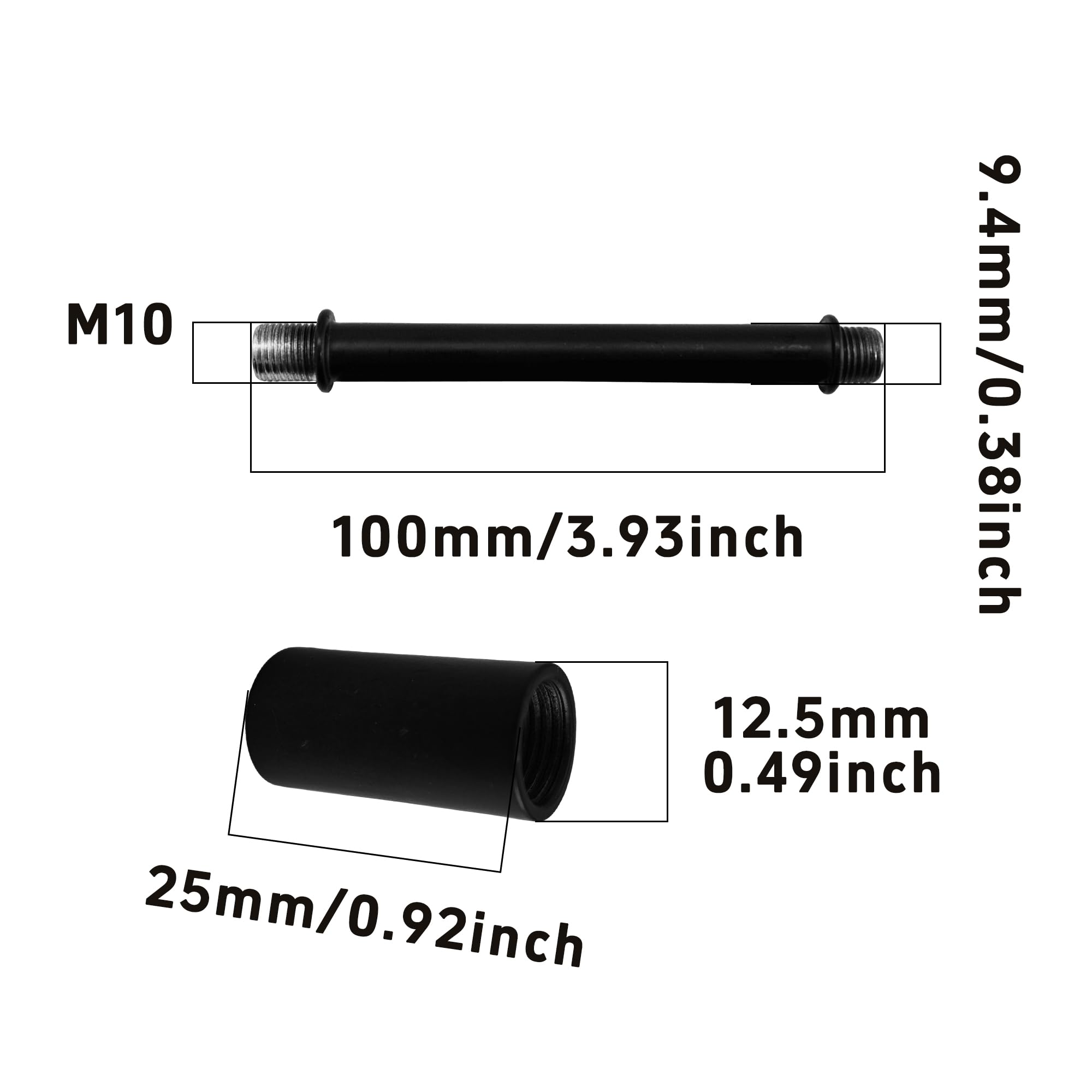 Auxbc 4” Straight Pipe Lamp Stem Kit - M10 Double End Threaded Rods For Diy Floor & Table Lamps - Black Lamp Parts Replacement