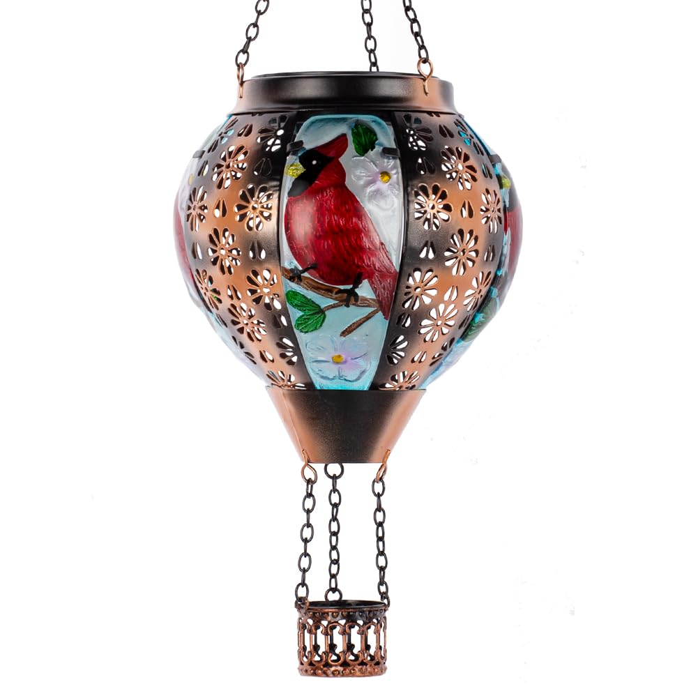 DREAMSOUL Solar Lantern, Metal Hot Air Balloon, Flickering Flame, Waterproof, Red, Model DS