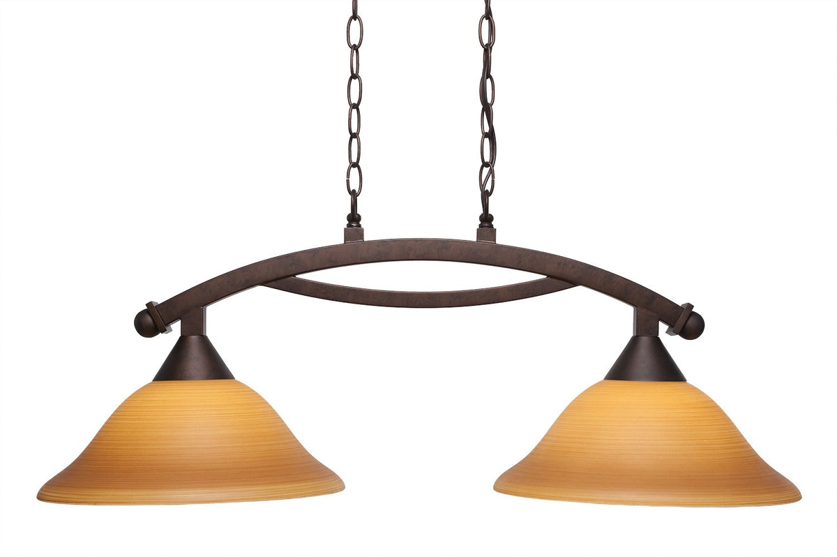 Toltec Lighting 872-BRZ-624 Bow 2 Light Island Light with 12&quot; Cayenne Linen Glass, Bronze Finish