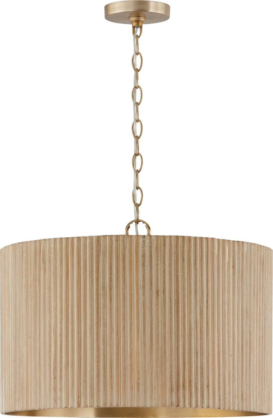 Capital Lighting 350741WS Donovan Mid-Century Modern Artisan Luxe Fluted Mango Wood Drum Pendant Ceiling Light, 3-Light 180 Tota