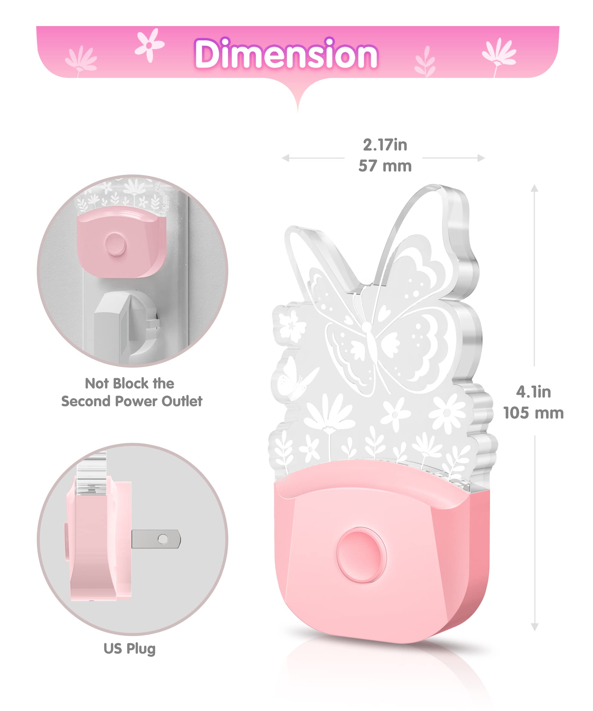 Lohas Led Butterfly Night Light Dusk To Dawn, Plug Into Wall, Rgb+Soft White 3000K, For Kids, Children Girls Room Decor, Baby Ro