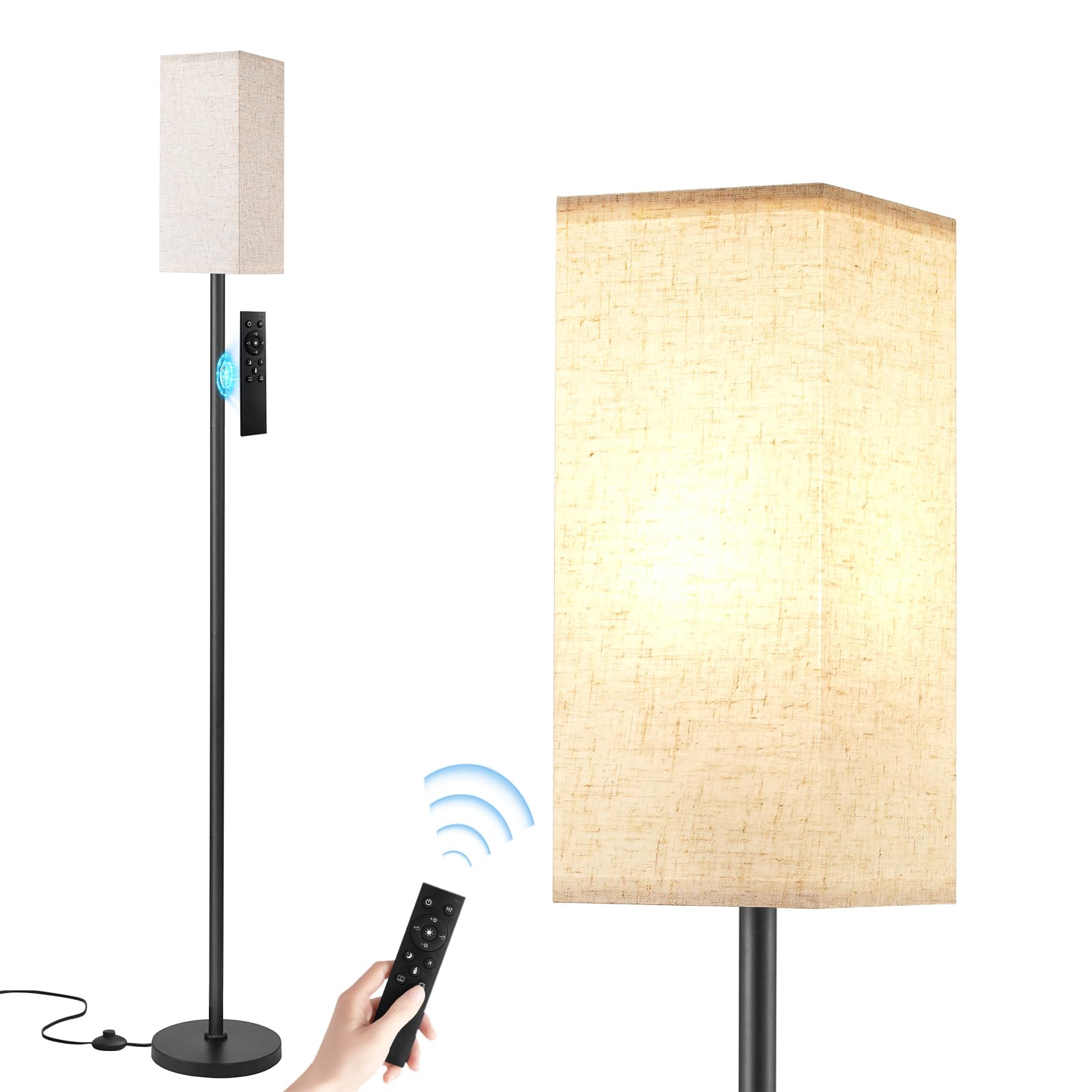 Ambimall 64in  Modern Floor Lamp with Remote, Metal, Beige & Black, Model RPT-ZGB514