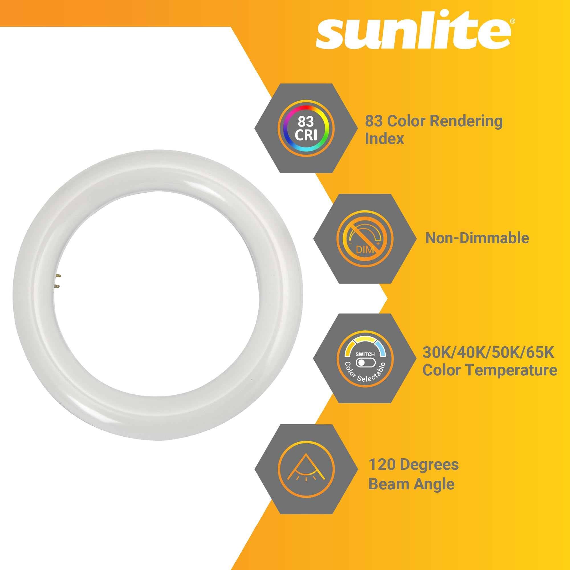 Sunlite 8'' T9 Led Circline Bulb, 11W, 120-277V, Non-Dimmable, 1100 Lmns, G10Q 4-Pin Base, Cct Selectable 30K/40K/50K/65K, Etl L