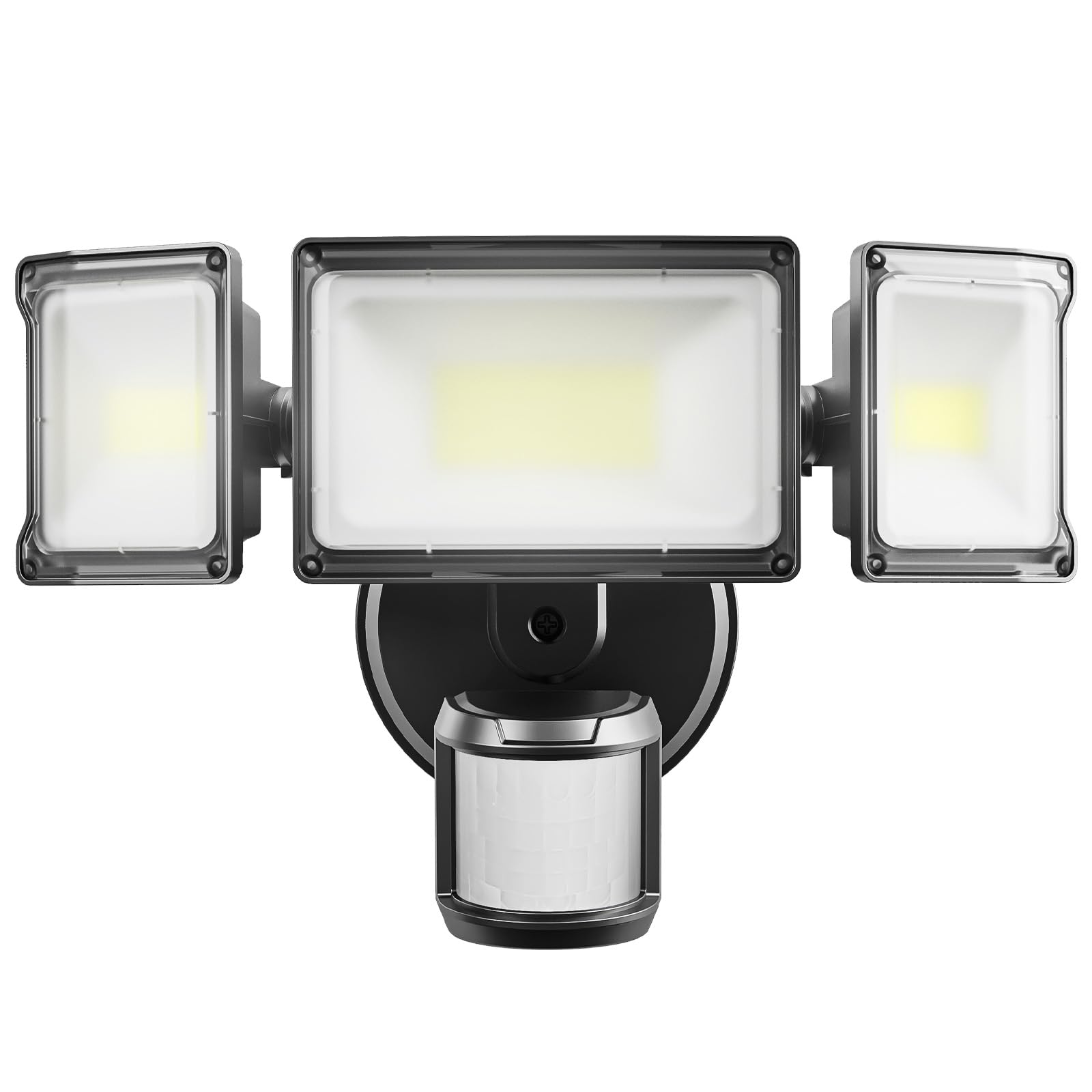Atfoyer Motion Sensor Outdoor Lights, 75W 3 Head Flood Lights, 6500K IP65 Waterproof, 1 Pack, Black, Model ATM75FWG-3