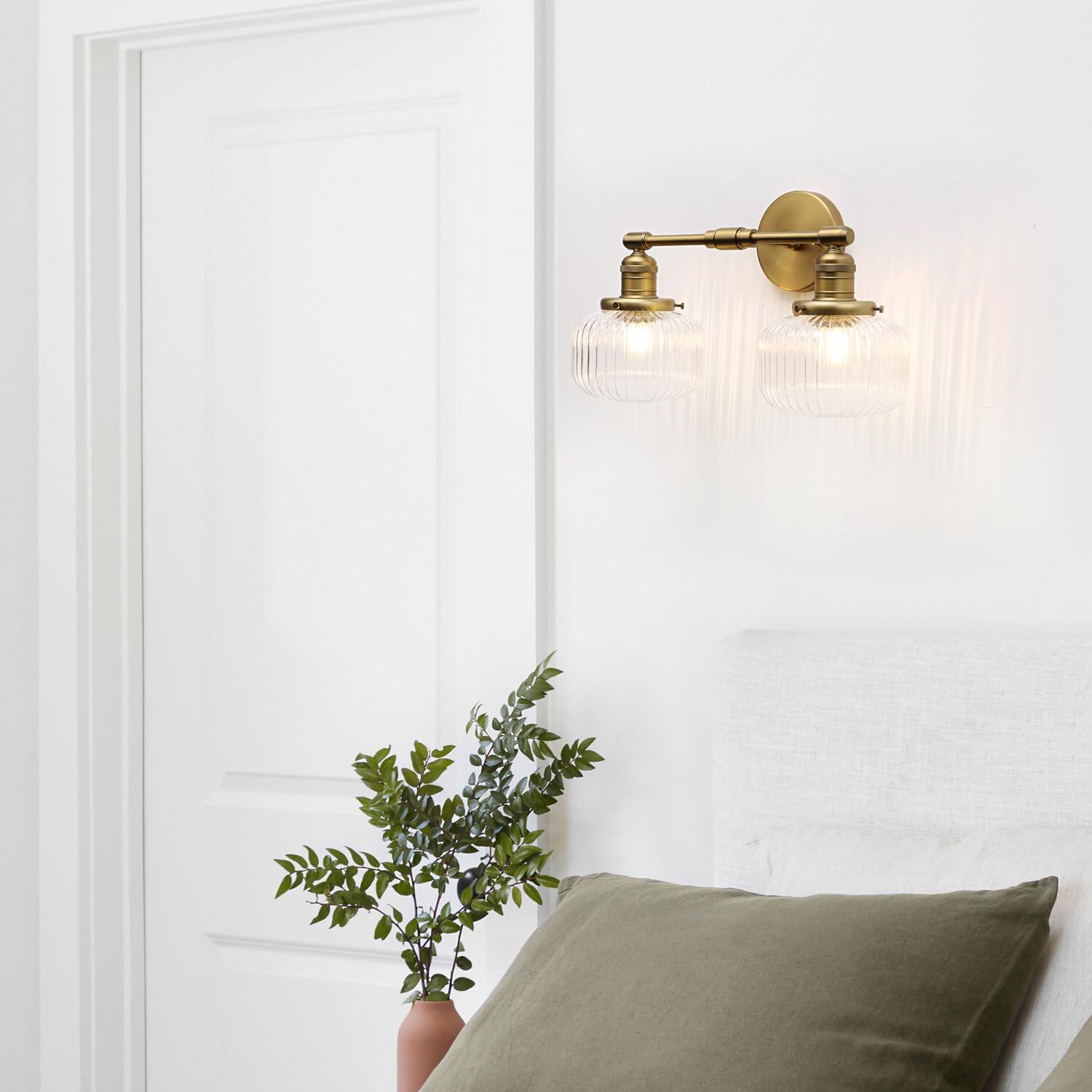 JIMUBEAM 2-Lights Wall Sconces, Antique Brass Glass Shade Fixture, Model JMUS1163D, Ideal for Bathroom, Bedroom, Dining Room, Living Room