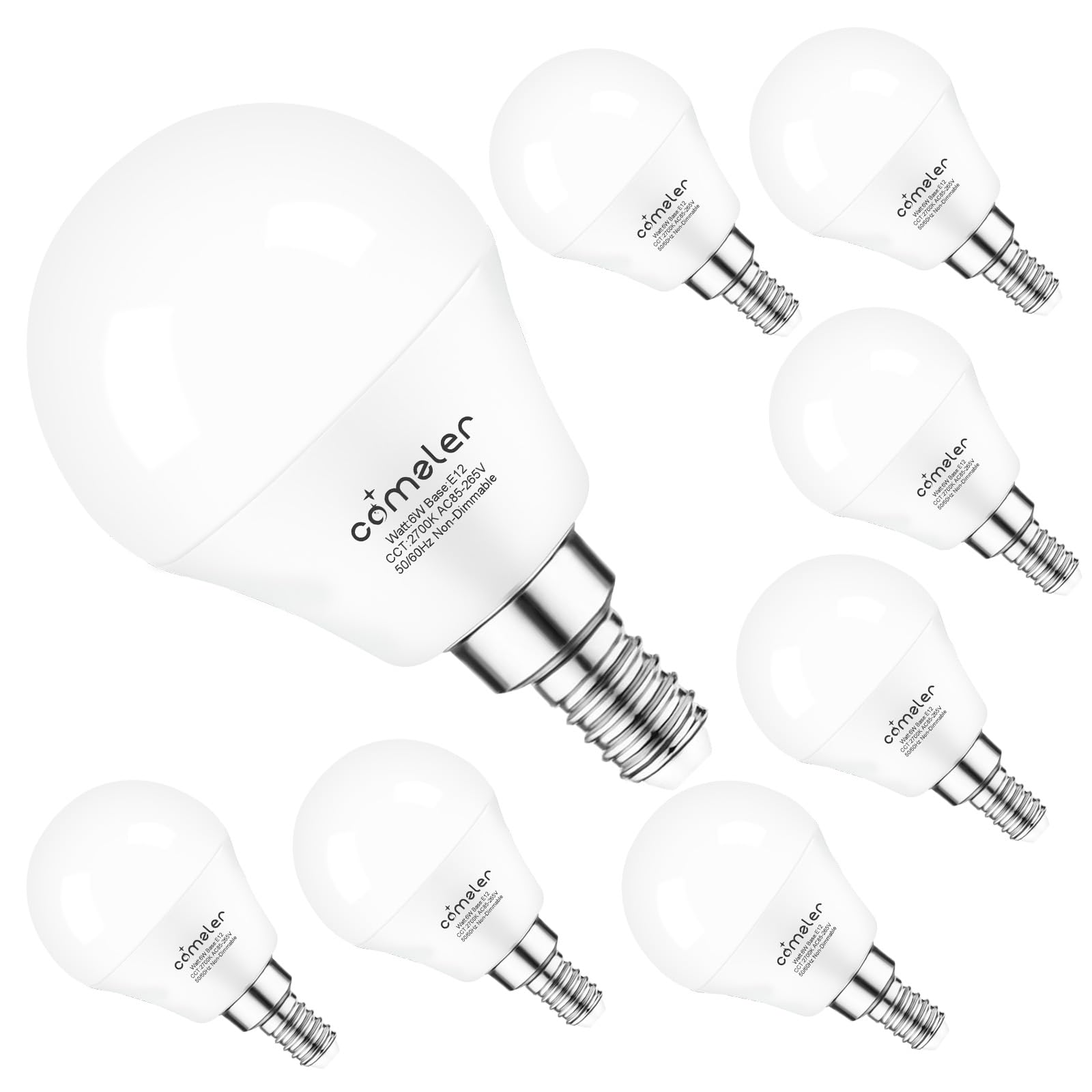 Comzler 8 Pack Led Light Bulbs, 6000K Cool White Daylight 60 Watt Equivalent A15 Ceiling Fan Bulbs, E12 Base Candelabra Small Li