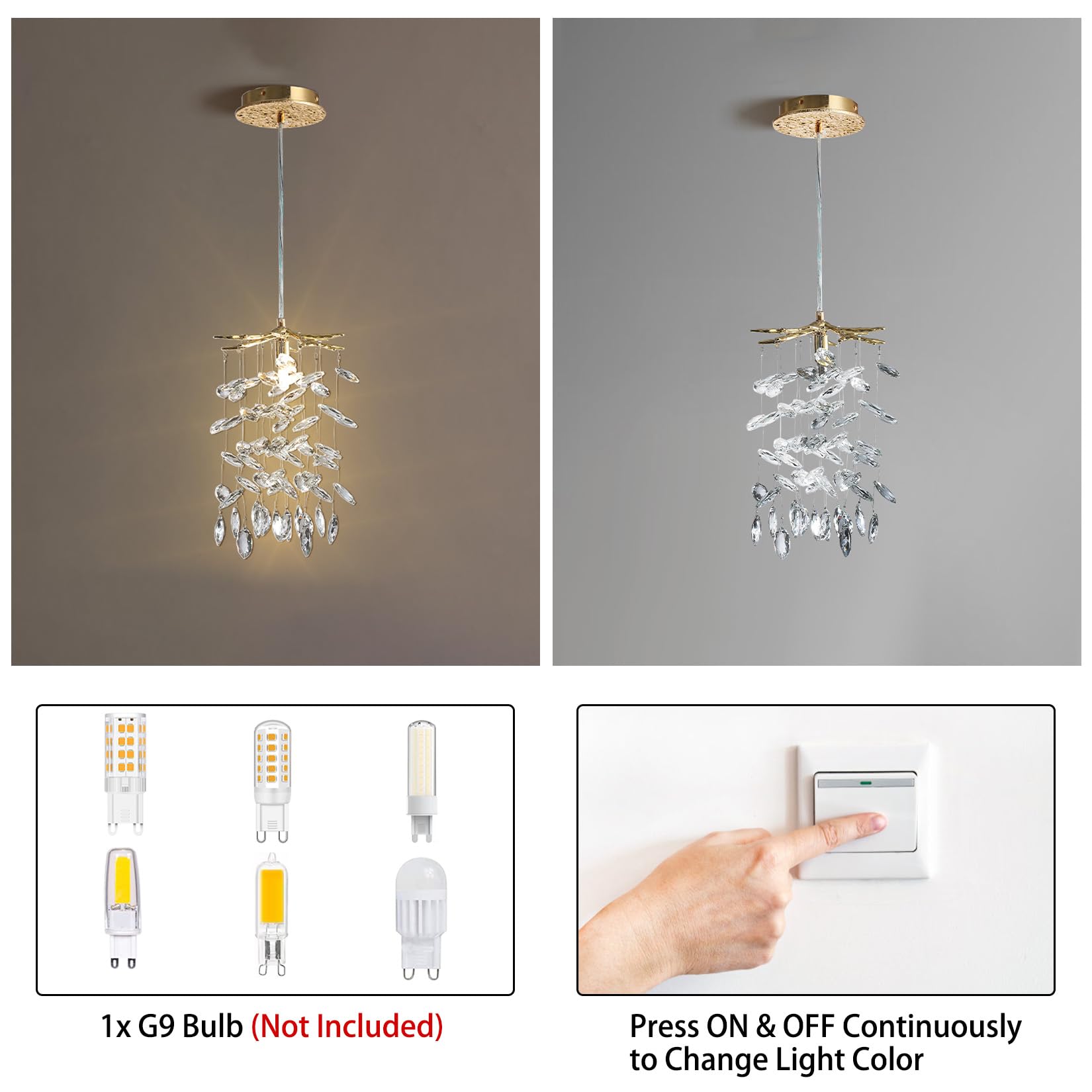 Yuyi Modern Crystal Chandelier, 8.3'' Gold Tree Branch Chandelier For Dining Room, Luxury Raindrop Chandeliers Hanging Light Fix