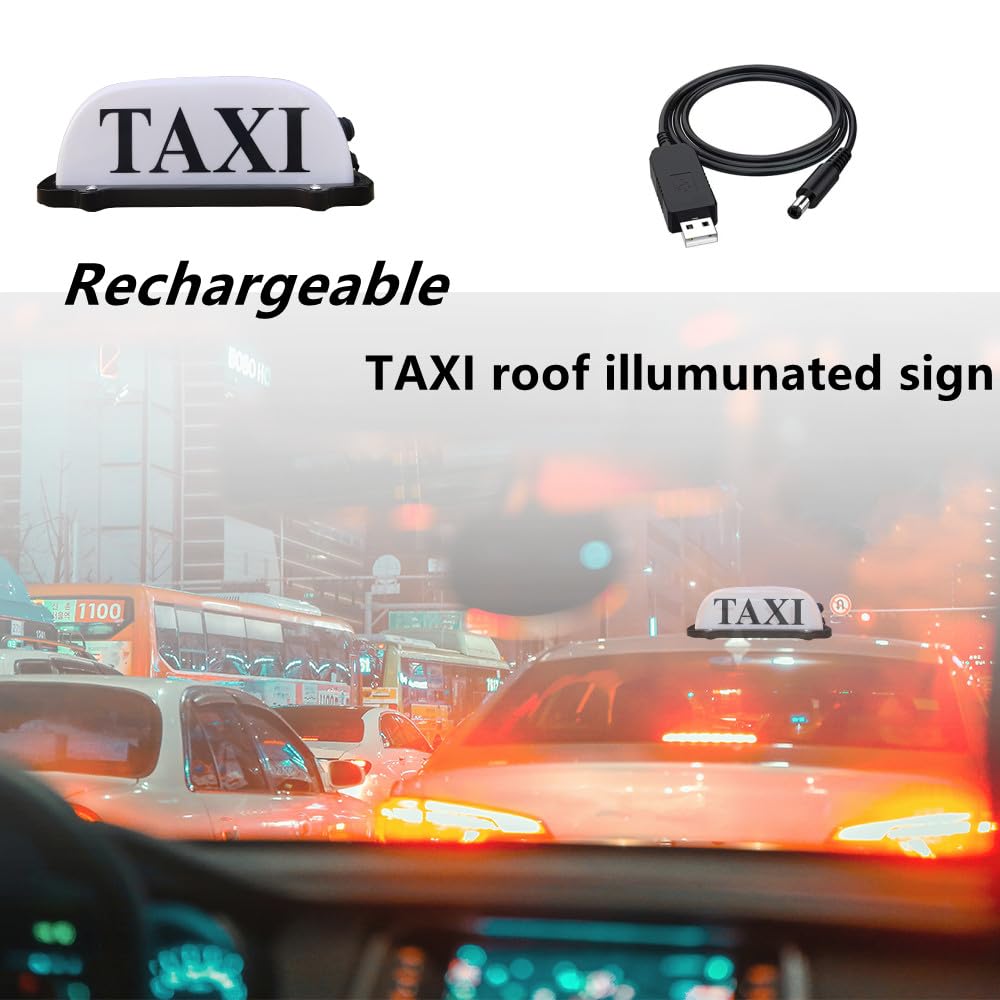 FUNGNLY USB Rechargeable Taxi Sign Light, Waterproof Magnetic Dome Light, 10.5in x 4.5in x 4in, White Plastic