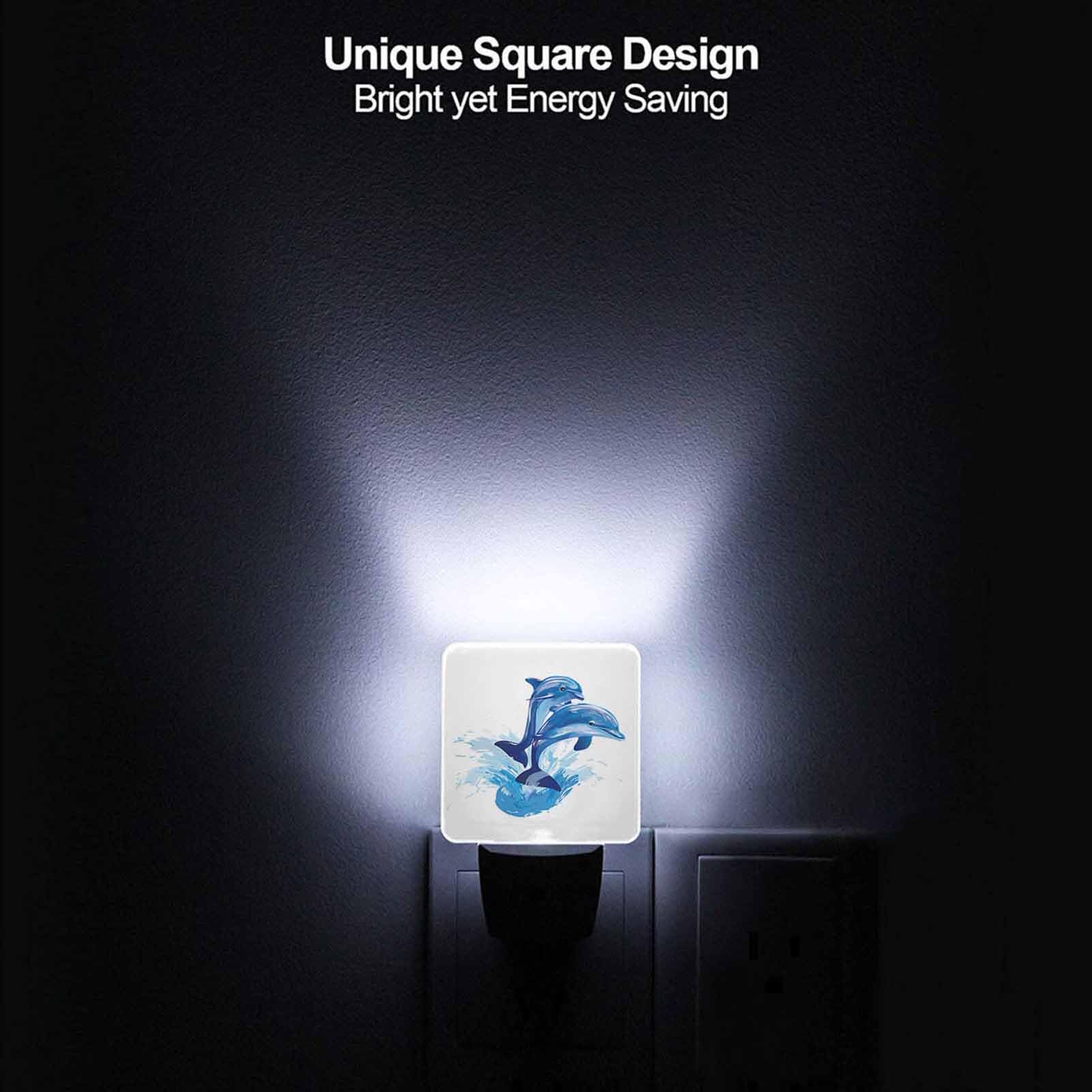 Chrobak LED Night Light, Dolphins Jumping Out of Sea, Energy Efficient Plug-in with Dusk to Dawn Sensor, White, Model WML-Night-Light-231023-137