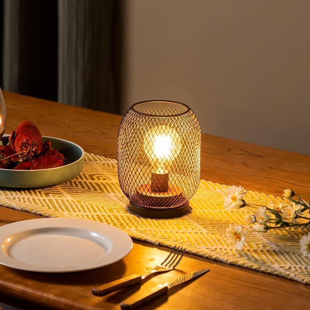 DECORKEY Battery Operated LED Table Lantern Set, Metal Cage, Oval Vintage, 2 Pack Egg Shape, Model DKTL-099
