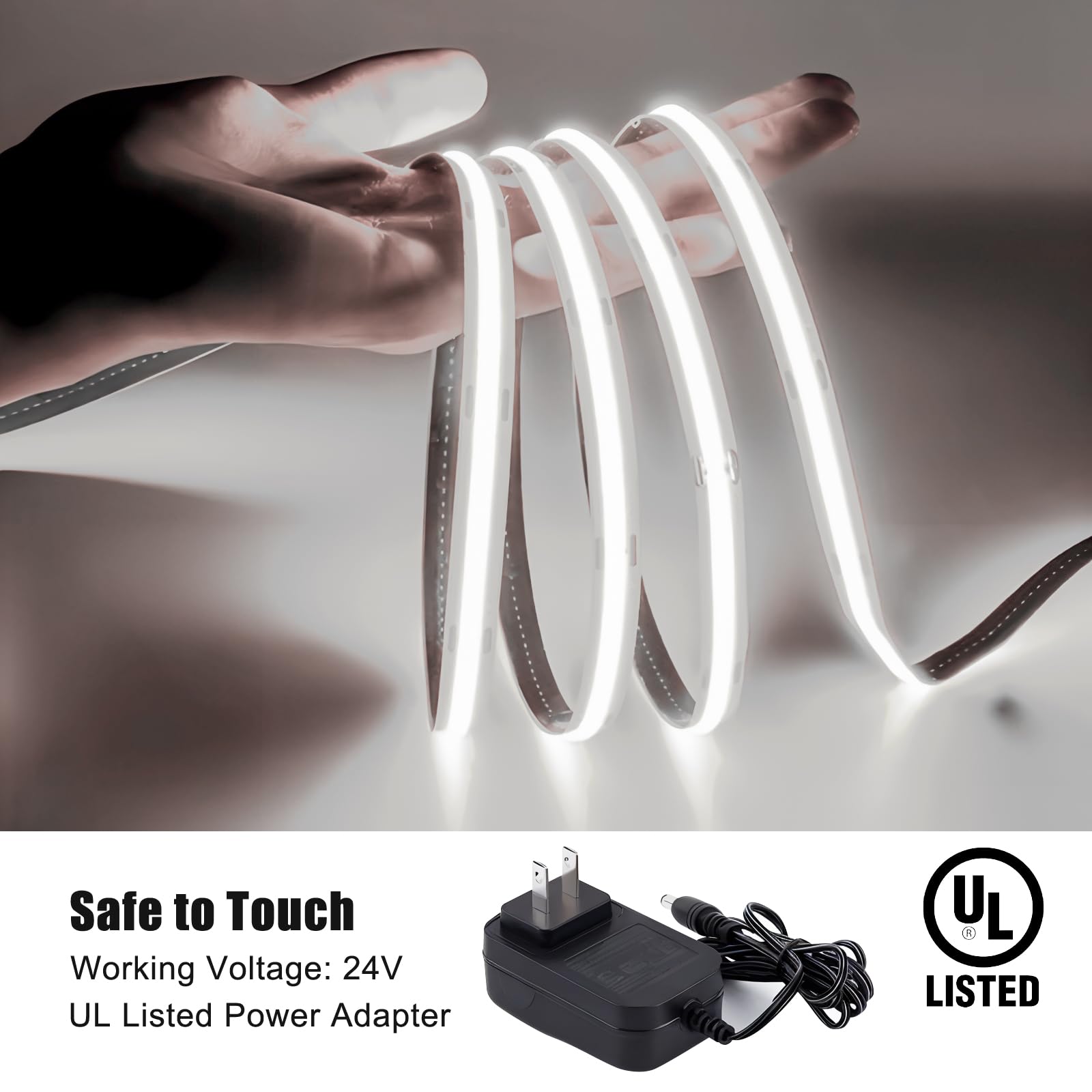 Bunacet Cob Led Strip Lights 5760Leds, 40Ft 6500K Dimmable Cool Light Bright Led Lights For Bedroom Counter Under Cabinet Kitche