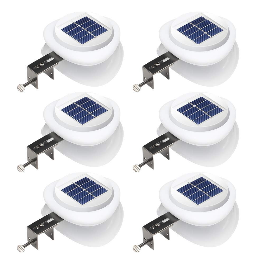 DBF Outdoor Solar Gutter Lights - Upgraded Solar Fence Post Lights, Auto On/Off, White, Pack of 6, Model DBF-FD-WH-01