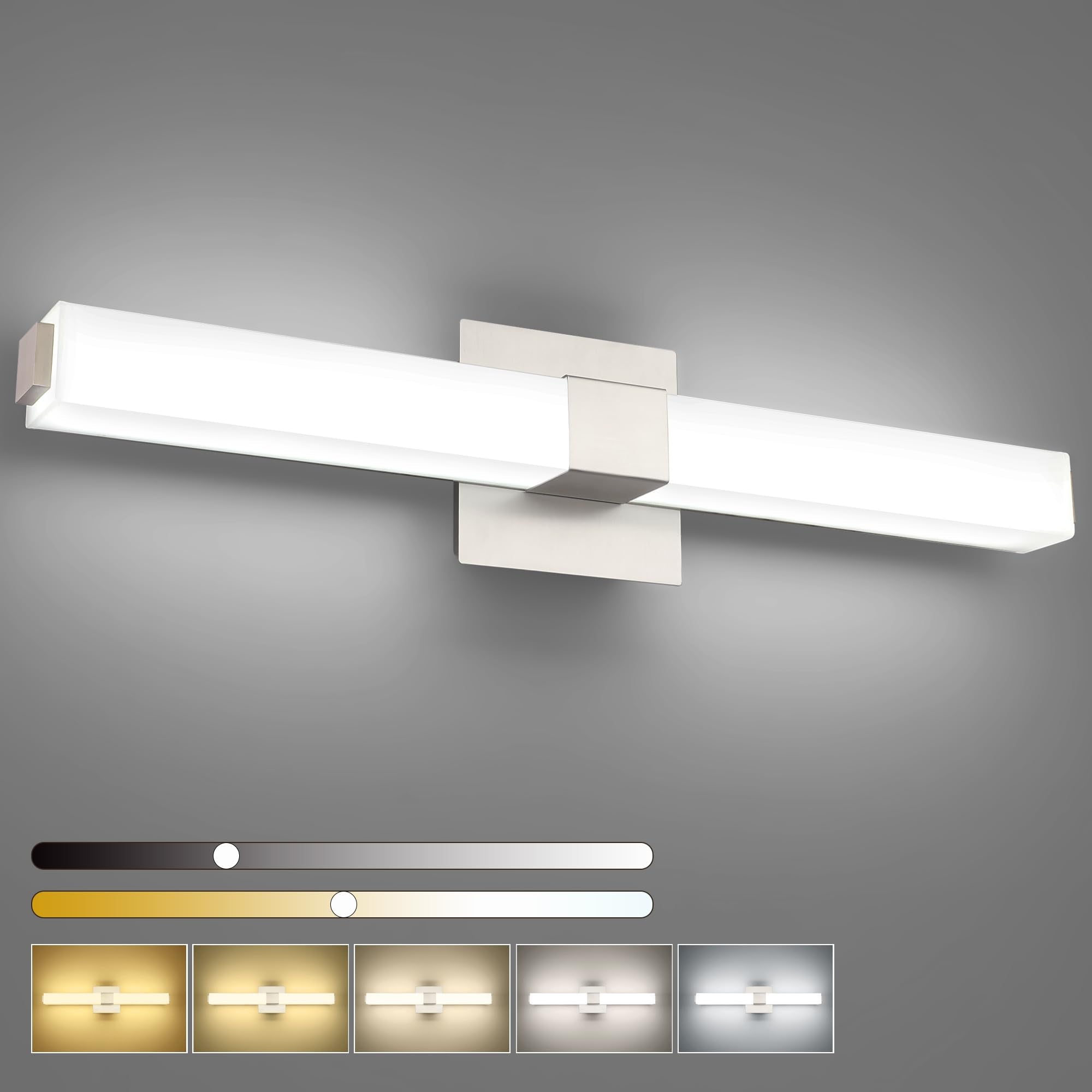 ZUZITO Brushed Nickel Vanity Lights for Bathroom 24 Inch, Modern LED Bathroom Lighting Fixtures Over Mirror, 18W 5CCT Dimmable V