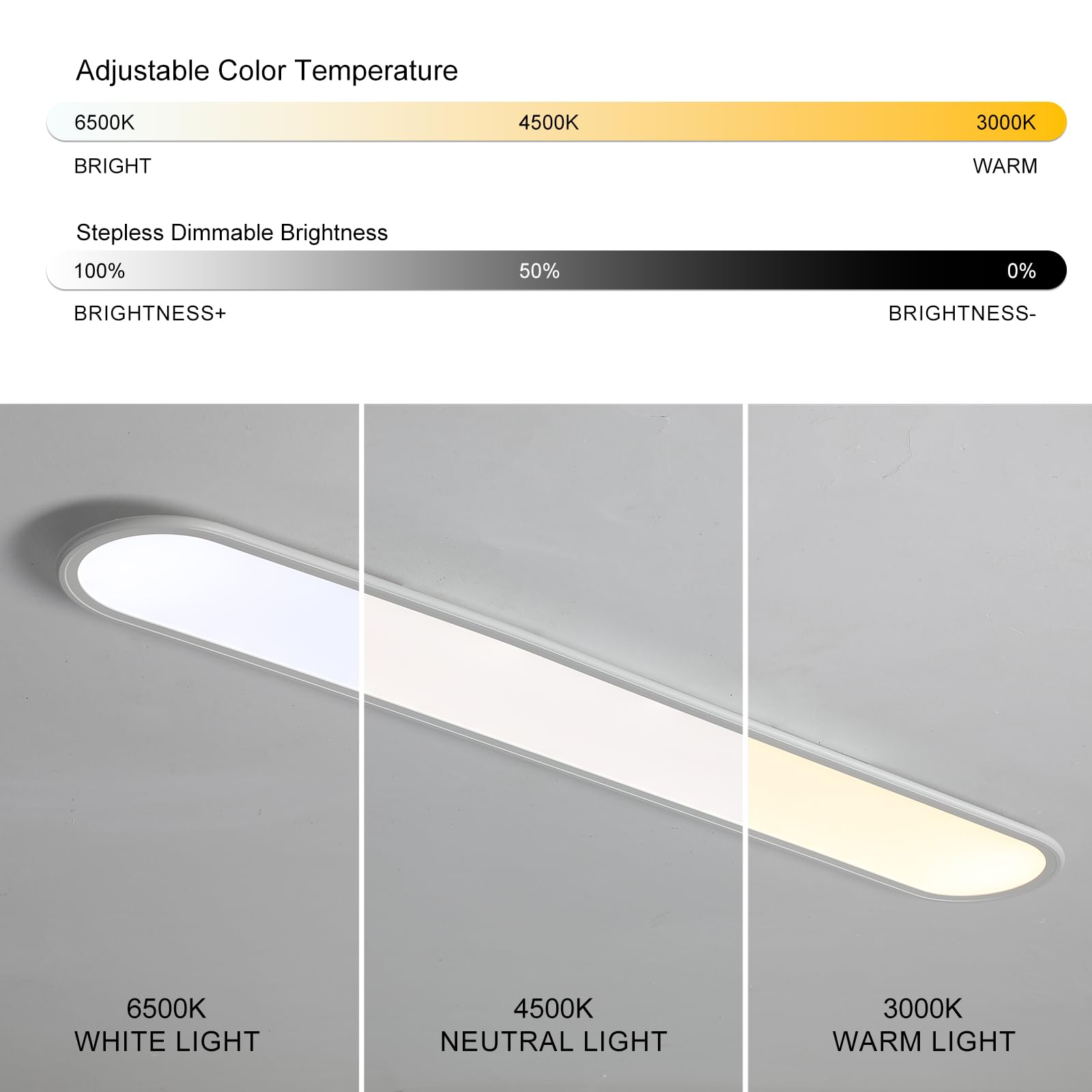 Ganeed 4Ft Led Flush Mount Ceiling Light, 51W Dimmable Modern Linear Kitchen Ceiling Lamp, High Brightness Low Profile Long Ceil