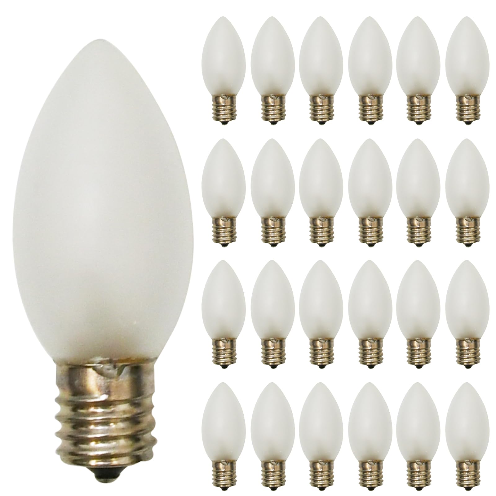 25 Pack C9 Frosted White Replacement Light Bulbs, 7W Vintage Incandescent Light Bulbs For Christmas Outdoor Indoor String Lights