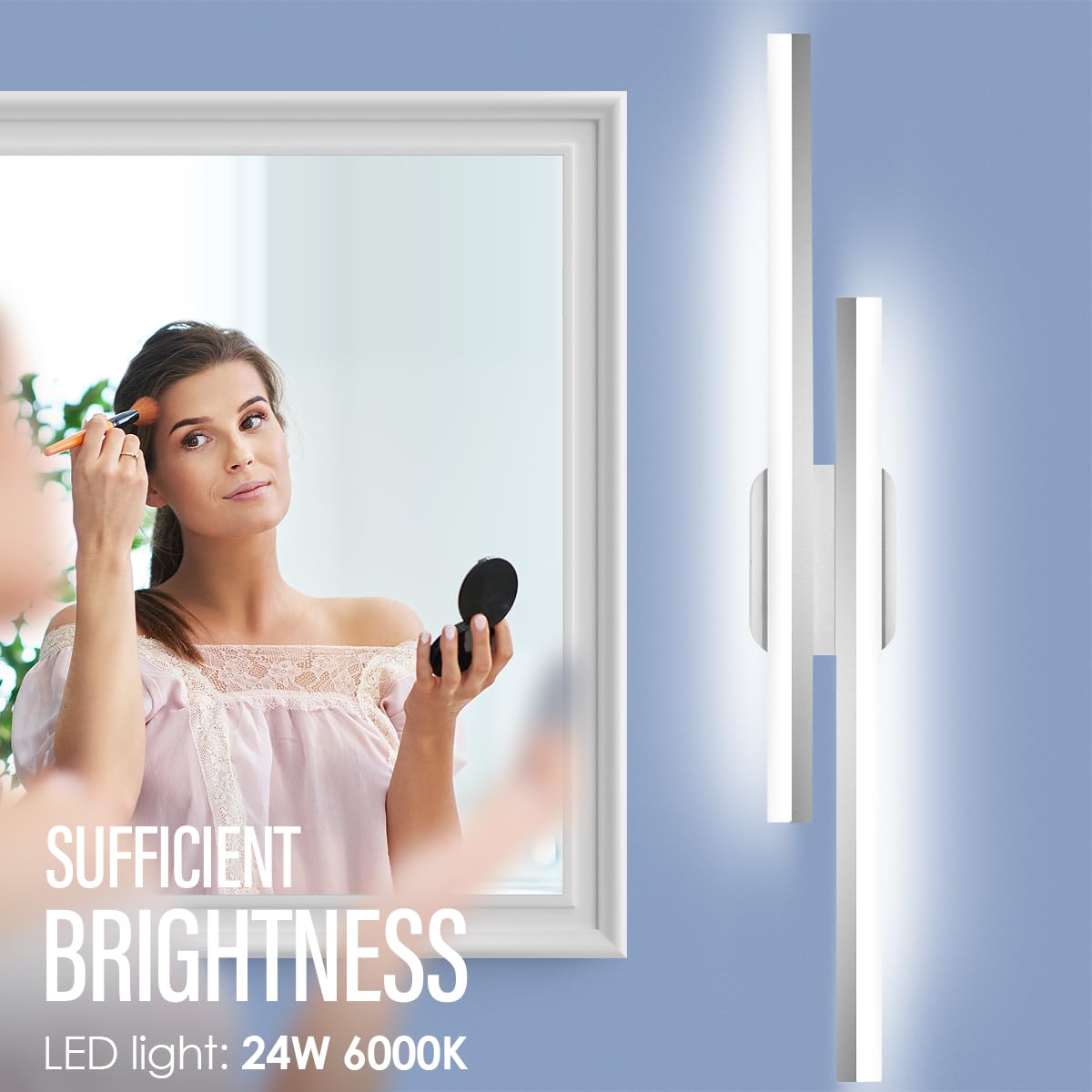 Yarra-Decor 32 Inch LED Bathroom Vanity Light Bar, Nickel Stainless Steel, Daylight White 6000K, Model MB006-1A-S