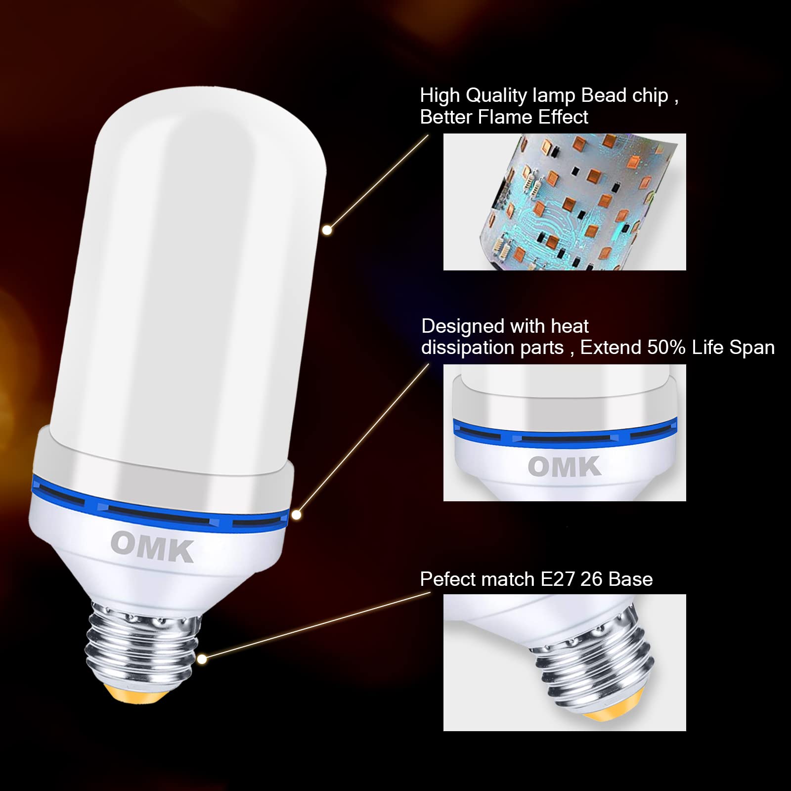 OMK Pink LED Flame Light Bulbs - Flickering E26 Base, 2 Pack, ABS Material, Indoor/Outdoor Holiday Decor