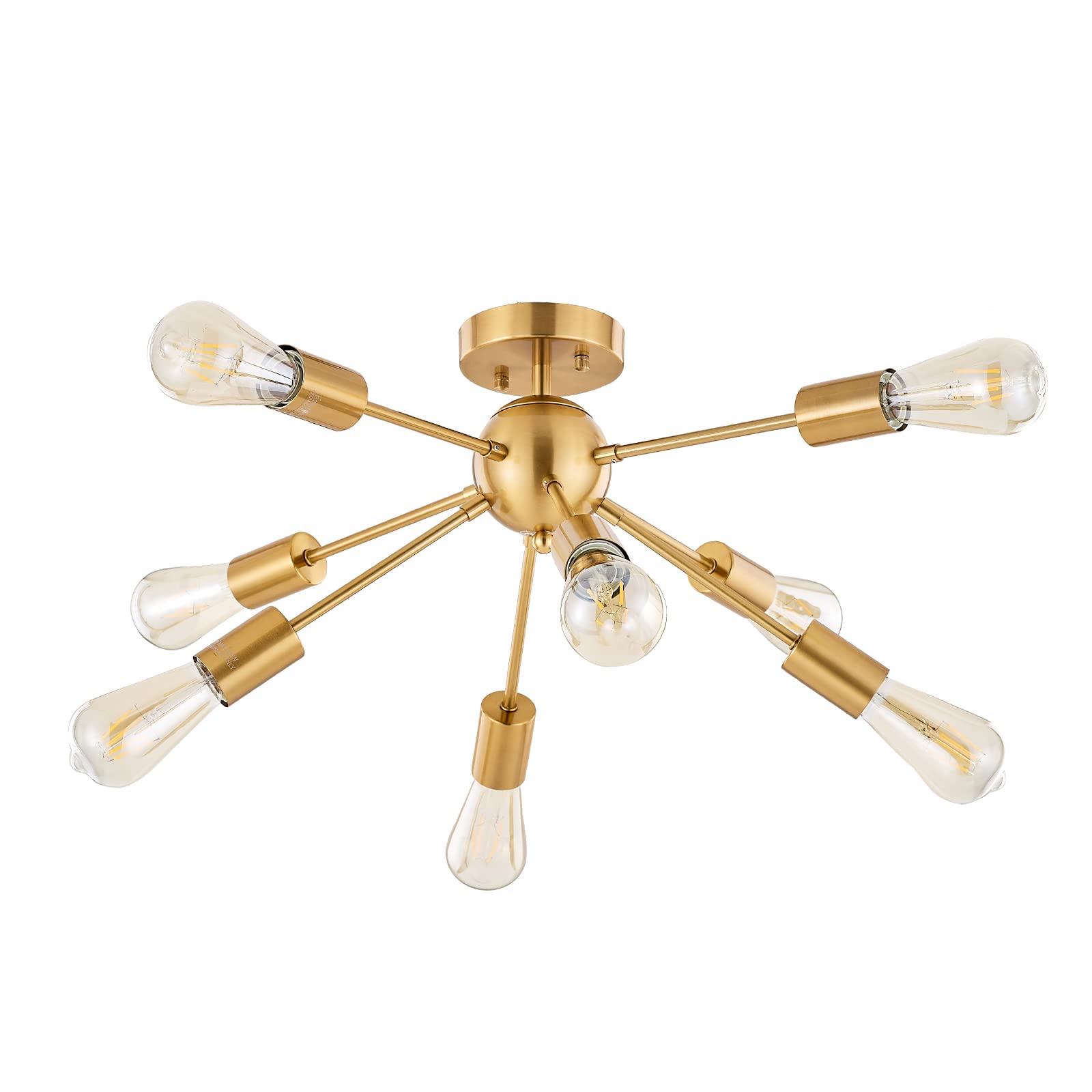 BONLICHT Sputnik Ceiling Light Modern Chandelier 8 Light Brushed Brass Semi Flush Mount for Kitchen Dining Room Bedroom