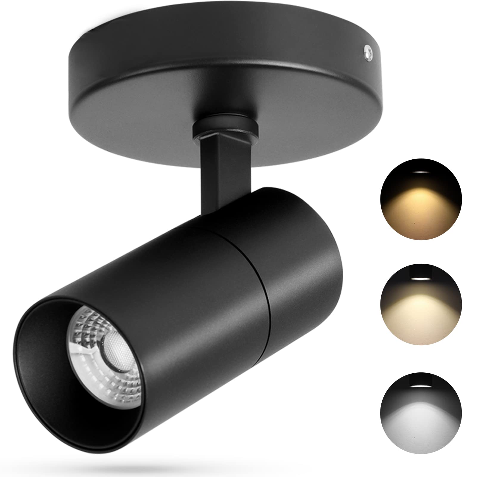 Vanoopee 10W Dimmable Led Ceiling Spotlight, Adjustable Directional Light, Black Accent Fixture