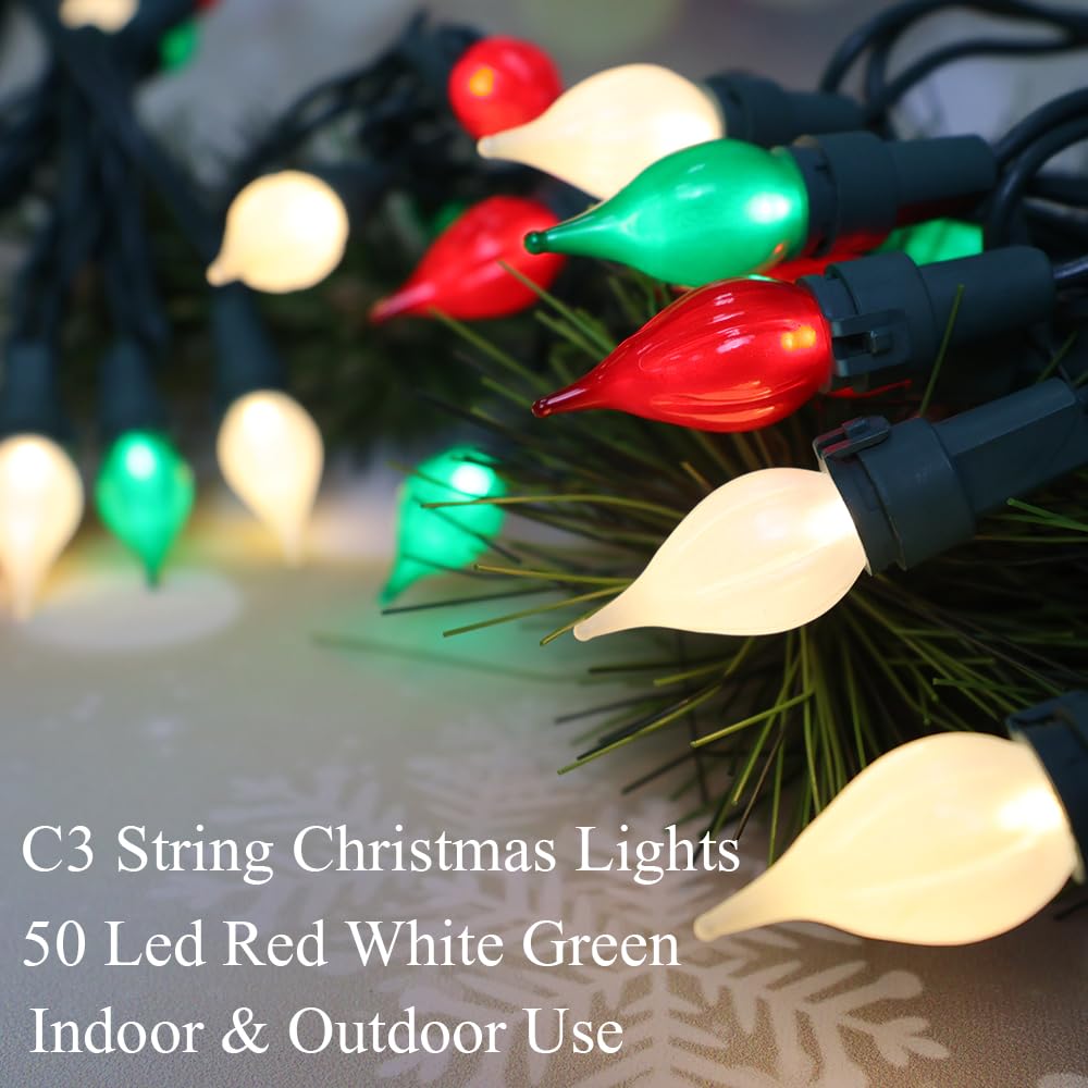 novrose Christmas Lights 50 LEDs ETL Certified Glass Bulb String Lights Green Wire Indoor/Outdoor Multi Color C3 Model