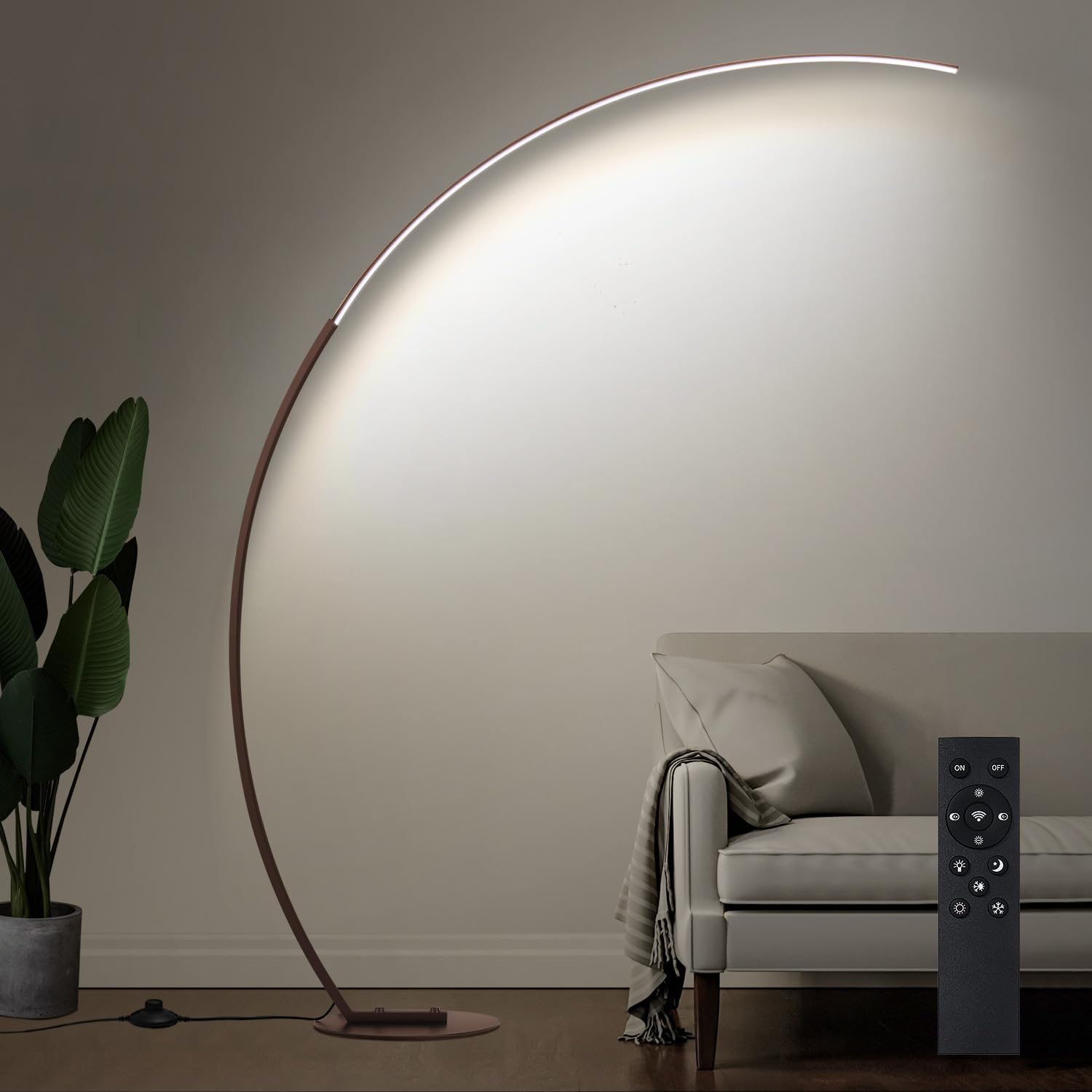 Dimmable LED Floor Lamp with 3 Color Temperatures, Ultra Bright 2000LM Brown Arc Floor Lamps for Living Room, Modern Standing Ta