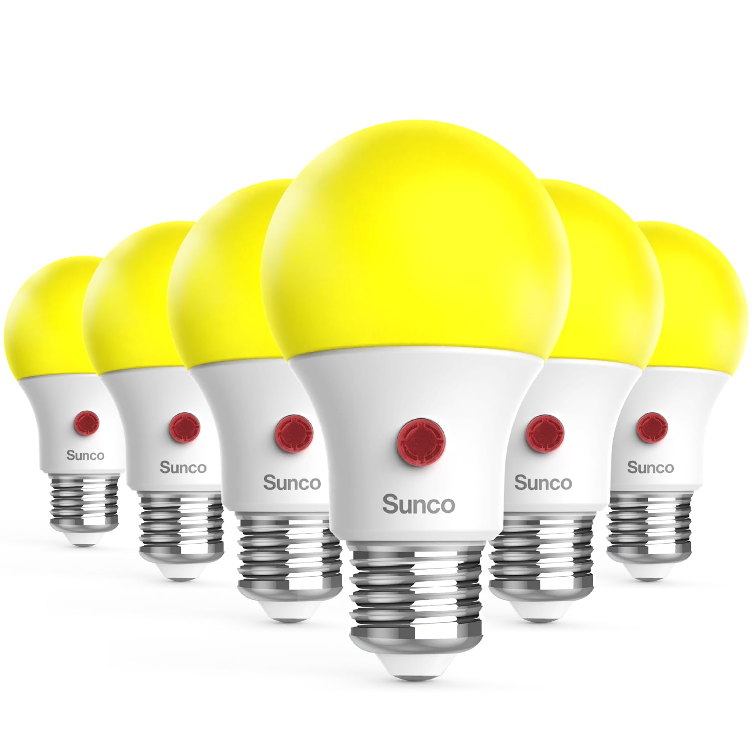 Sunco 6 Pack LED Bug Light Bulbs Outdoor A19 Yellow Dusk to Dawn Bug Light for Porch 9W, Auto On/Off, Photocell Sensor, 2000K Amber Glow, E26 Base, Patio, Deck Backyard UL Listed