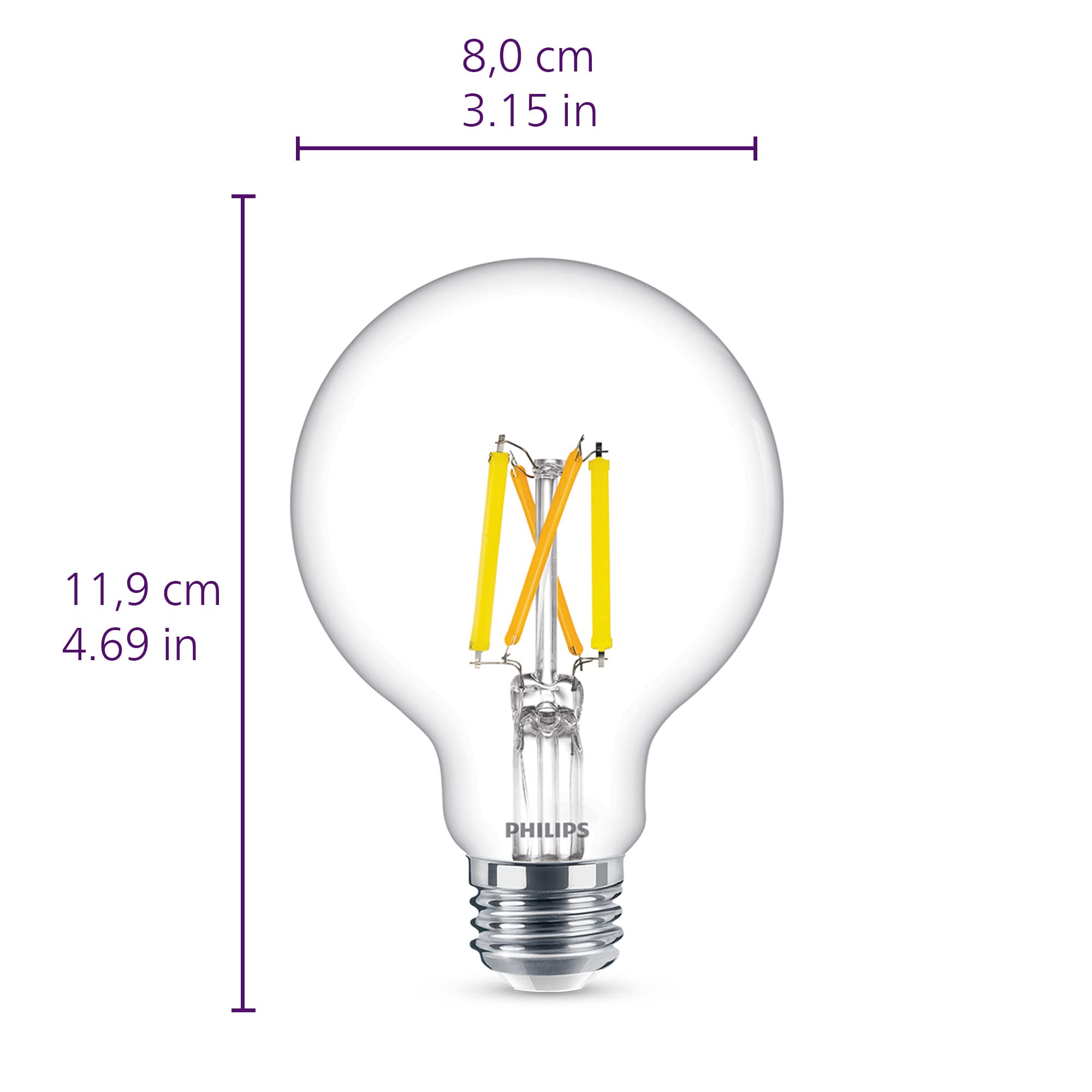 Philips LED G25 Light Bulb, 500 Lumen, 5.5W=60W, Dimmable, Daylight 5000K, Clear Glass, 4-Pack