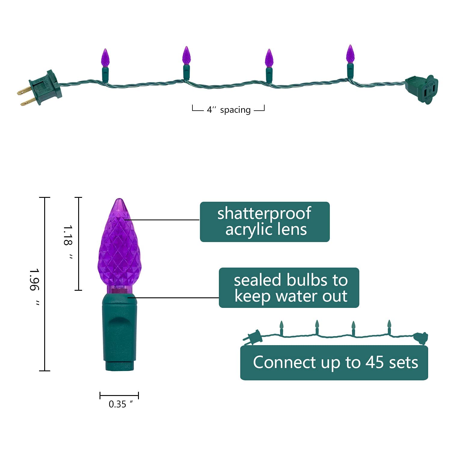 Yongzhenlite Ul Listed 50 Count C6 Led Christmas Lights,C6 Strawberry Lights Bulbs,Outdoor Led String Lights For Garden Patio Ha