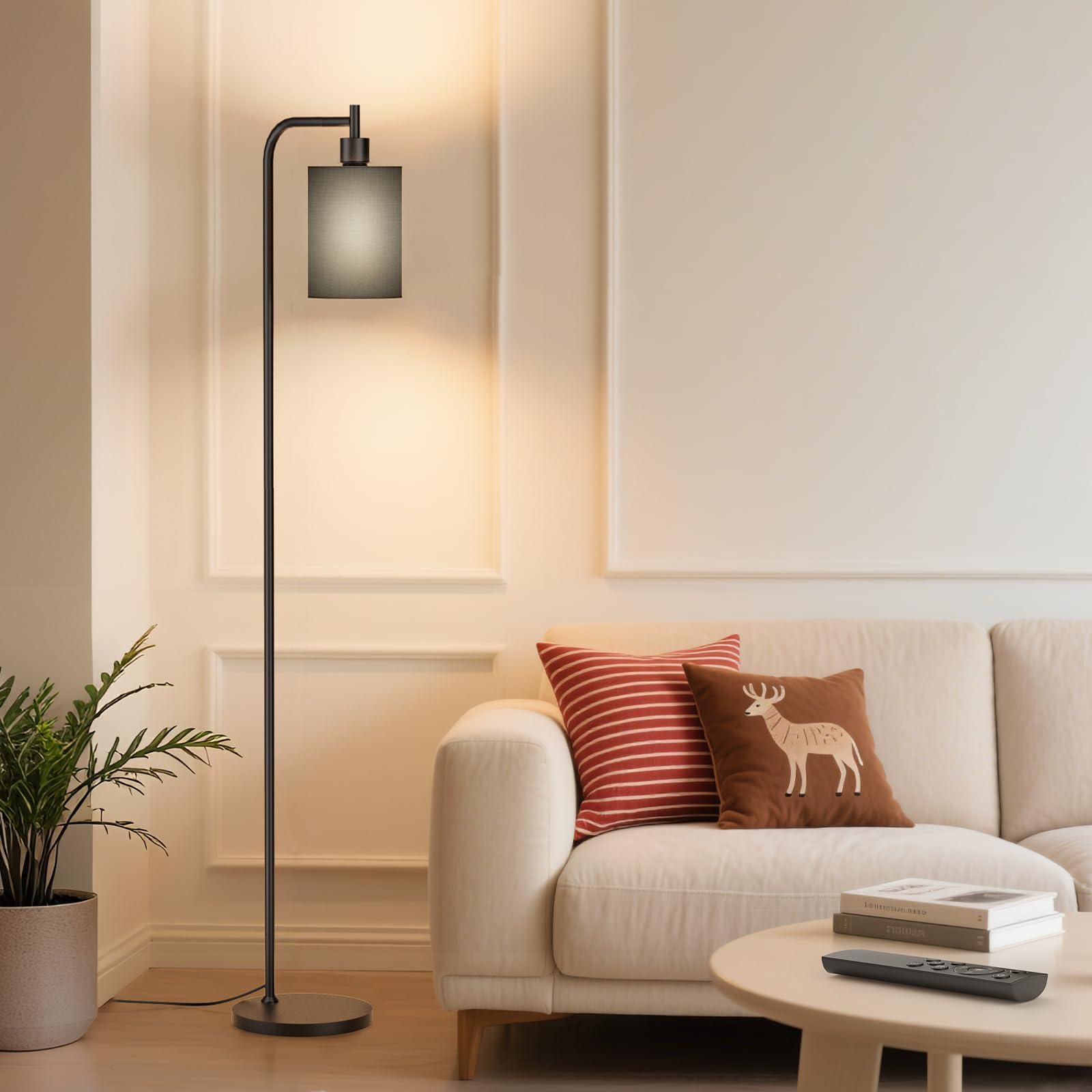 Sibrille Floor Lamp With Linen Shade  Dimmable Tall Standing Lamp With Remote Control & 3 Color Temperatures  Modern Floor Lamps For Living Room Bedroom Office Corner  9W Led Bulb Included