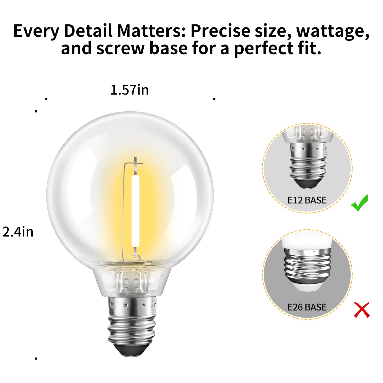 Hobbynors 10Pack G40 Led Globe Replacement Bulbs,Long-Lasting Vintage Style,Shatterproof,Outdoor Ready For String Lights,0.6W En