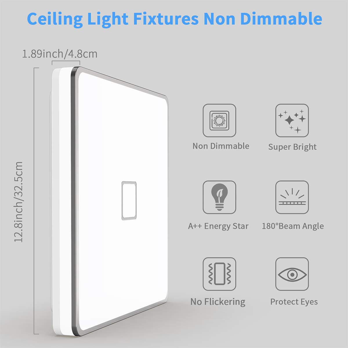 Airand LED Ceiling Light Fixture 24W 5000K Waterproof 12.8in Square Daylight White Model A6005