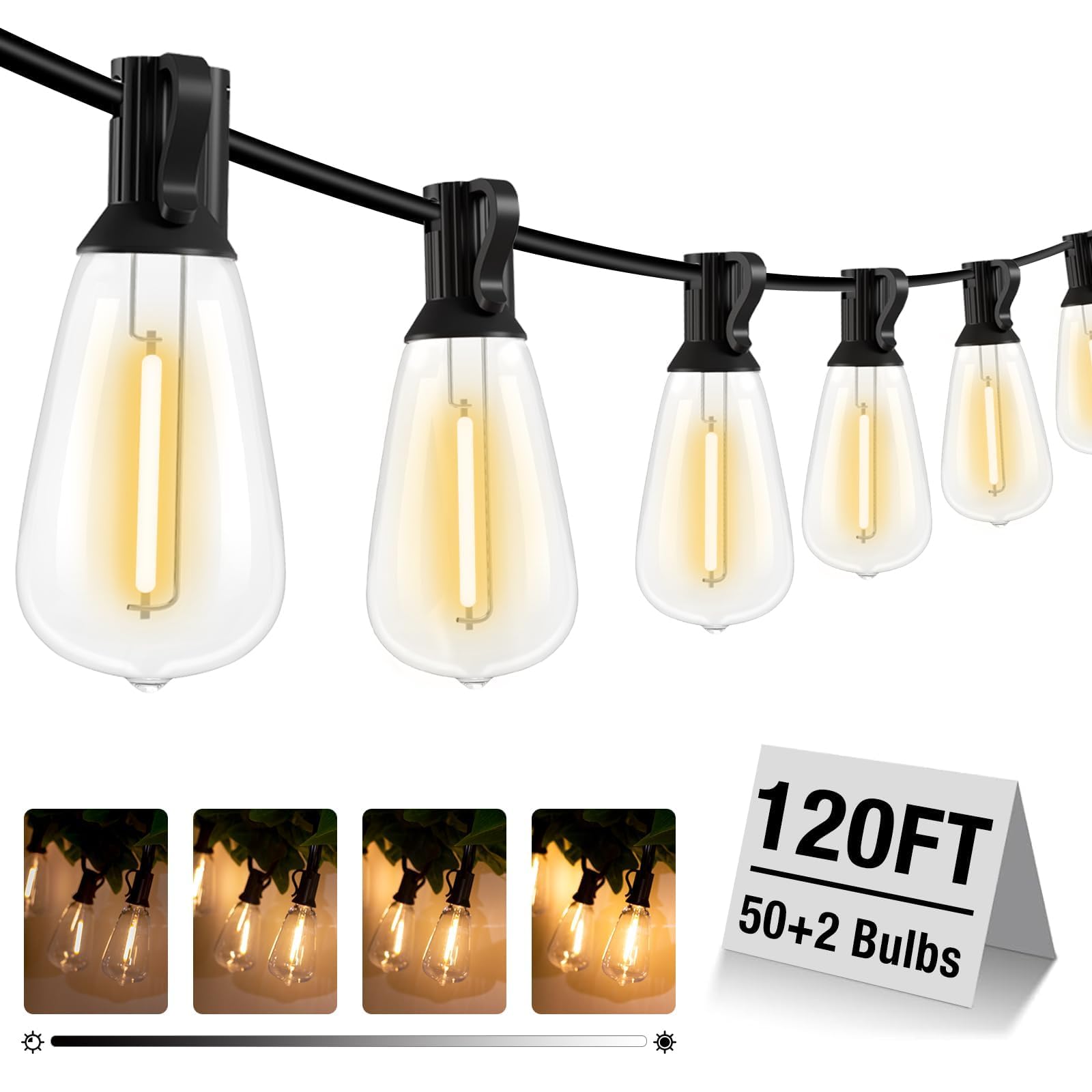 litogo LED Outdoor String Lights, 120FT, Warm White, Waterproof with Dimmer and Timer, Vintage Edison Bulbs, Model LTO38-116-1